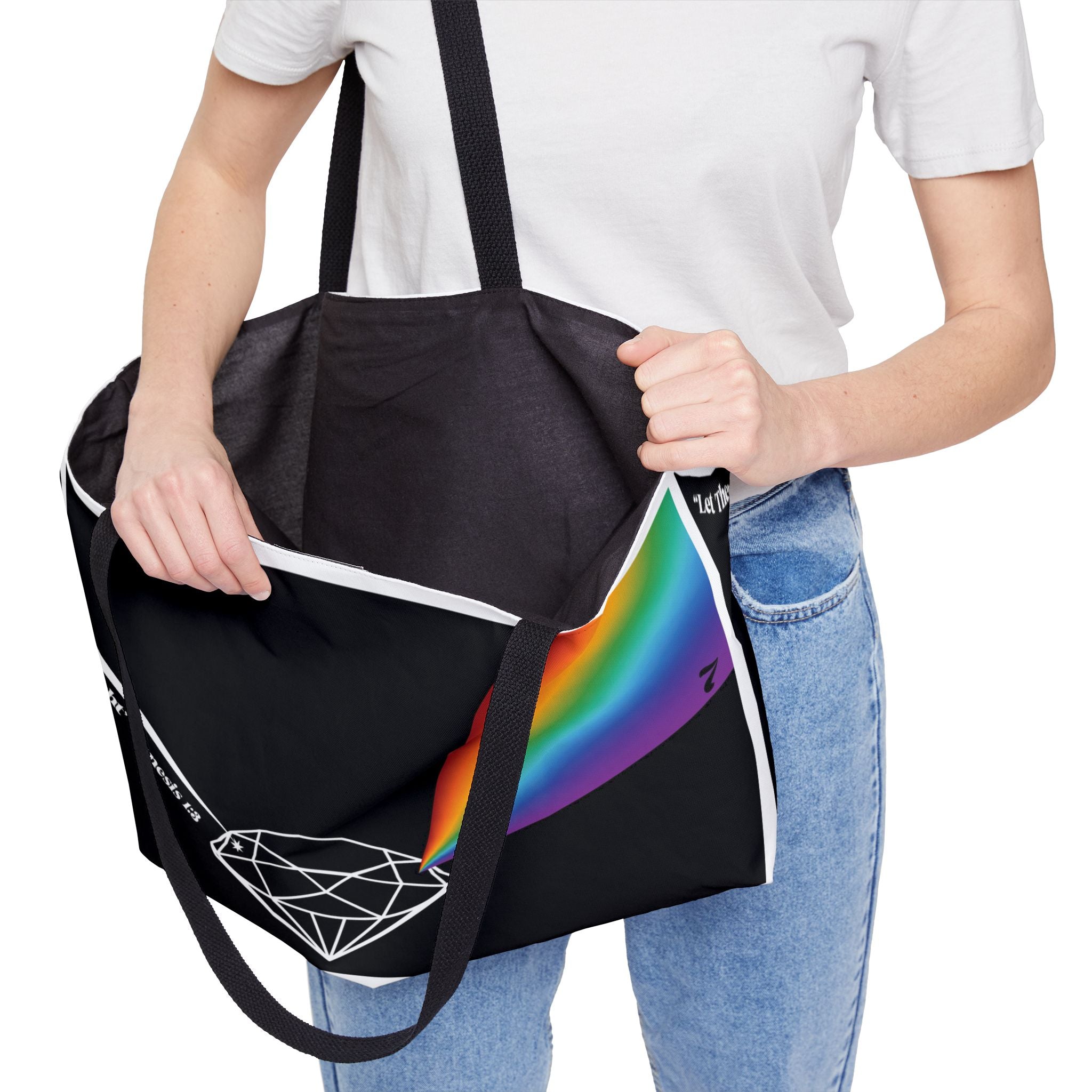 Weekender Tote Bag — Prism Diamond Rainbow Design Tote ("Let There Be Light")