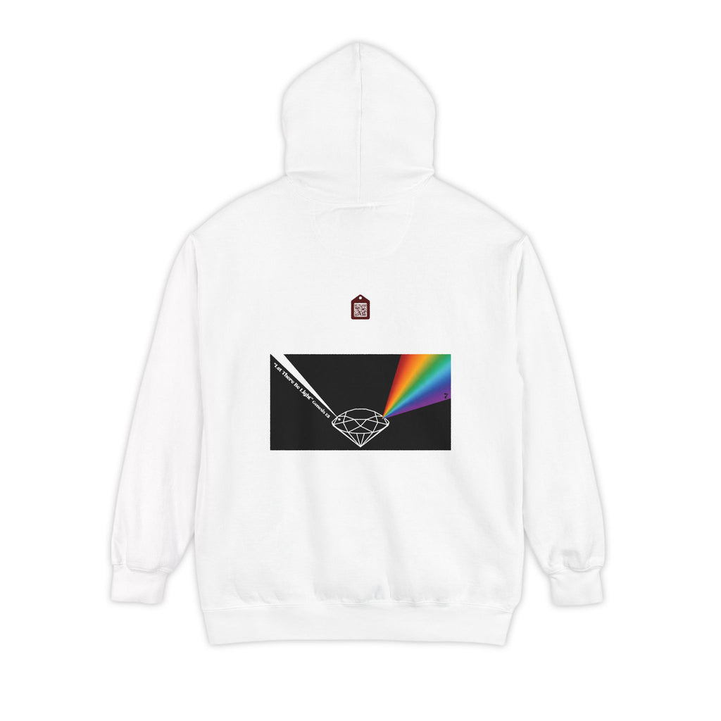 Rainbow Back Print "Let There Be Light" Classic Garment-Dyed Hoodie — Cozy Everyday Pullover