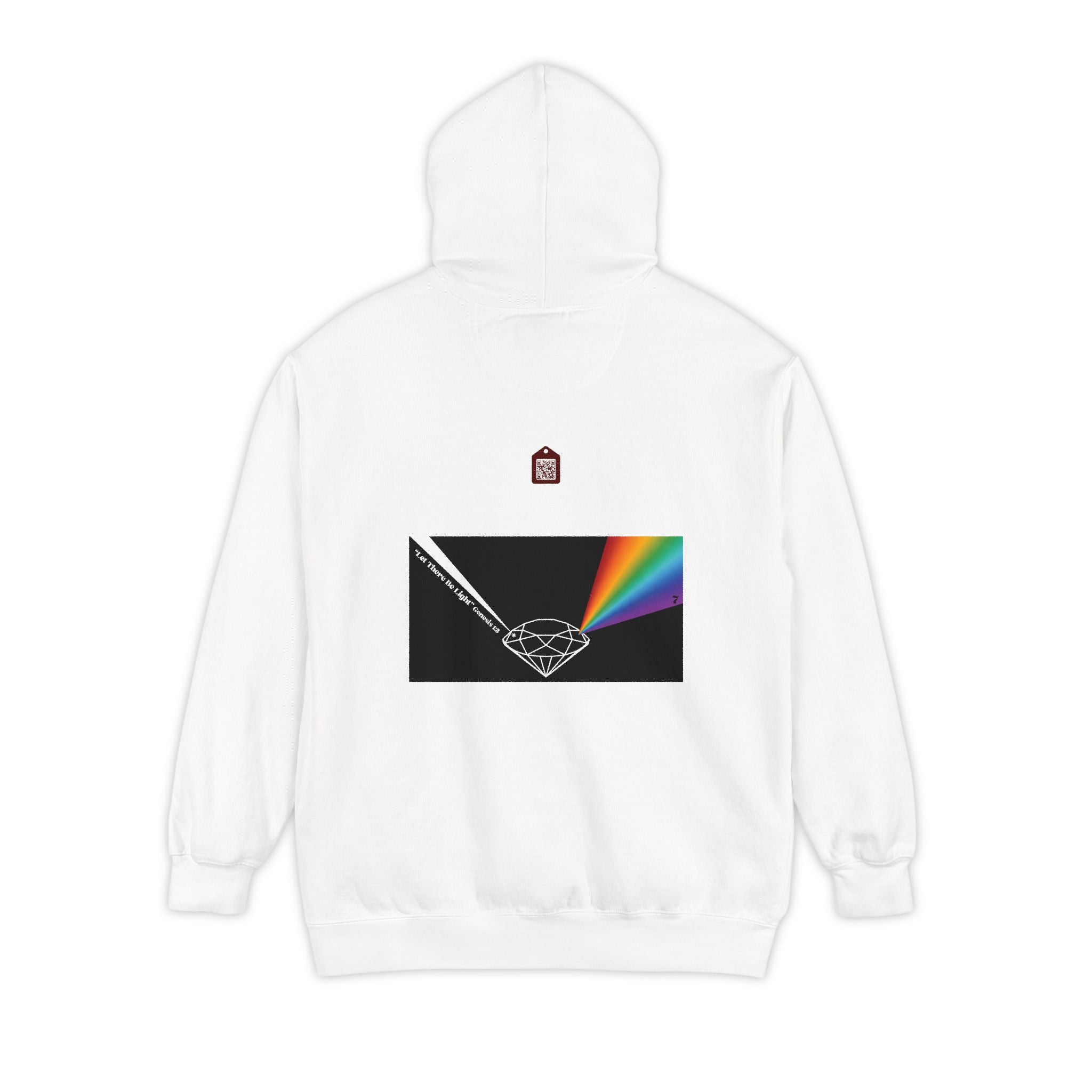 Rainbow Back Print "Let There Be Light" Classic Garment-Dyed Hoodie — Cozy Everyday Pullover