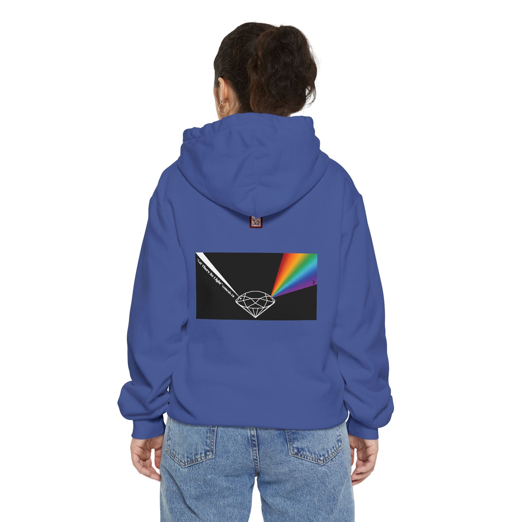 Rainbow Back Print "Let There Be Light" Classic Garment-Dyed Hoodie — Cozy Everyday Pullover