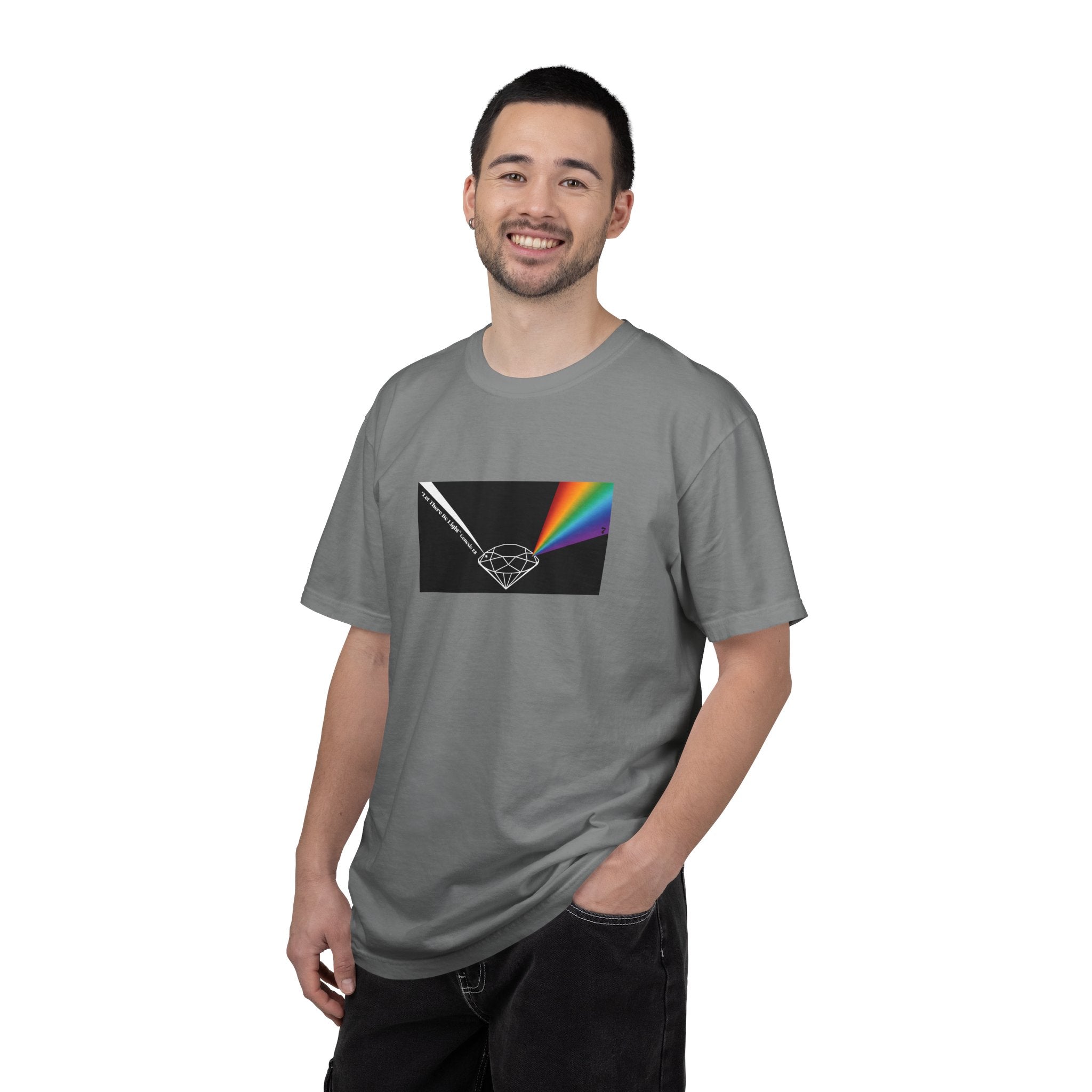 Prism Diamond Tee — Rainbow "Let There Be Light" Spectrum Graphic T-Shirt