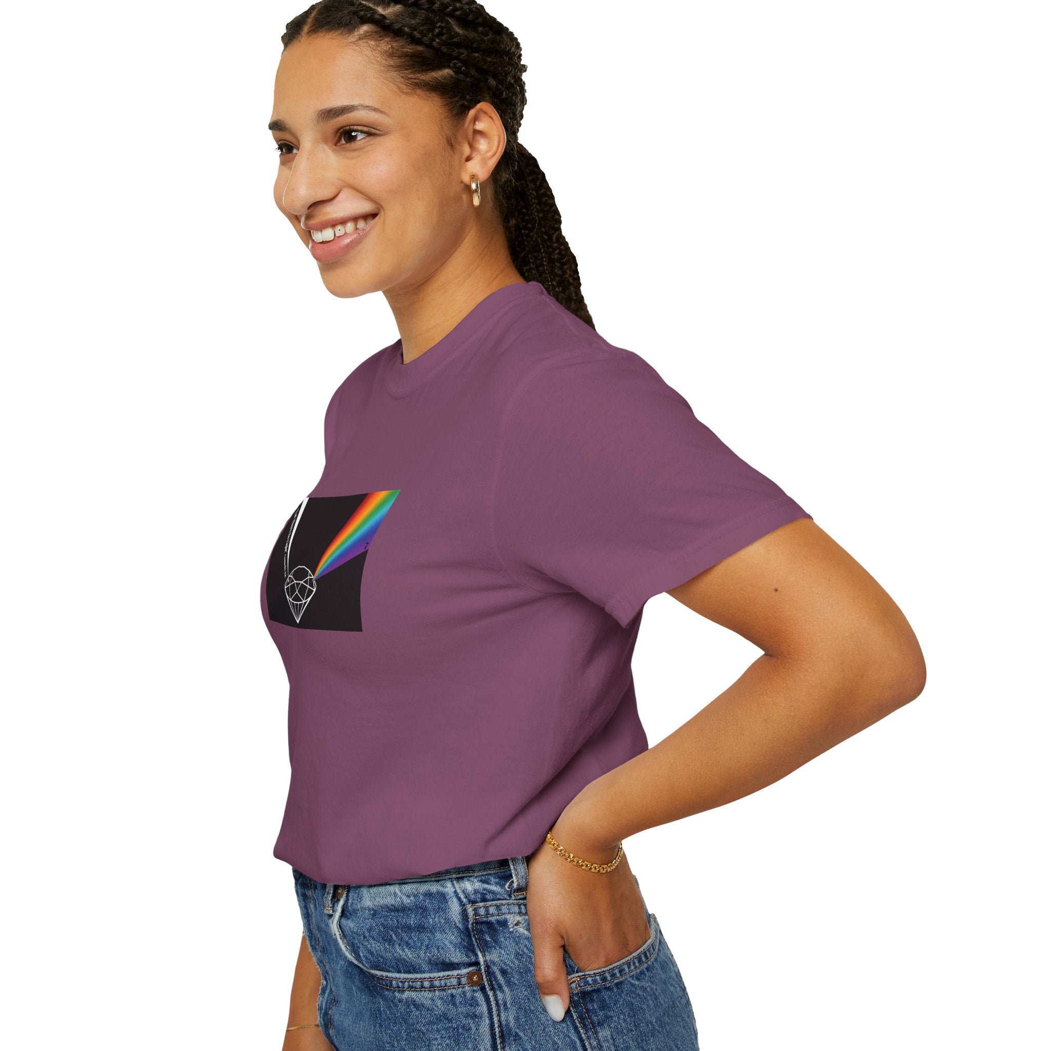 Prism Diamond Tee — Rainbow "Let There Be Light" Spectrum Graphic T-Shirt