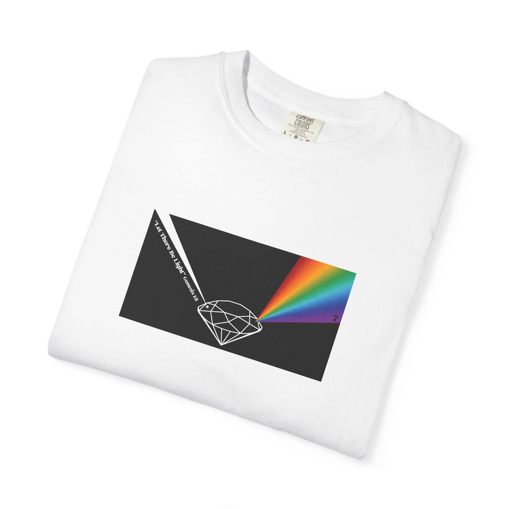 Prism Diamond Tee — Rainbow "Let There Be Light" Spectrum Graphic T-Shirt