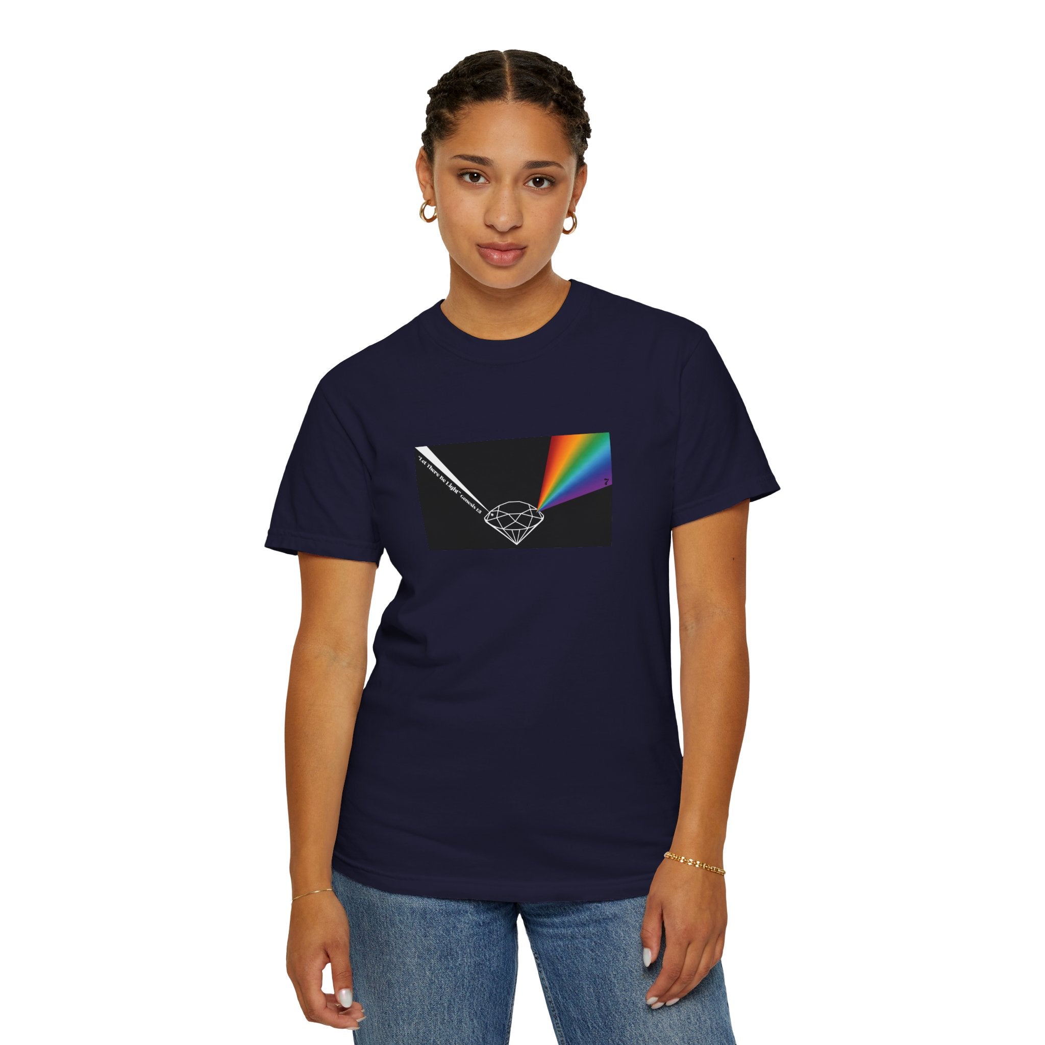 Prism Diamond Tee — Rainbow "Let There Be Light" Spectrum Graphic T-Shirt