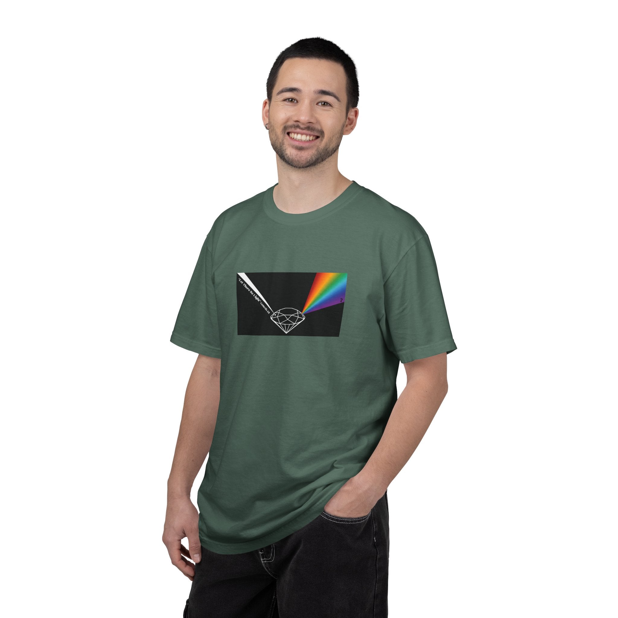 Prism Diamond Tee — Rainbow "Let There Be Light" Spectrum Graphic T-Shirt