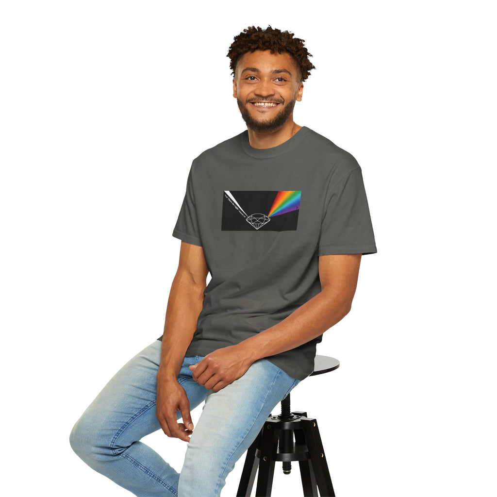 Prism Diamond Tee — Rainbow "Let There Be Light" Spectrum Graphic T-Shirt