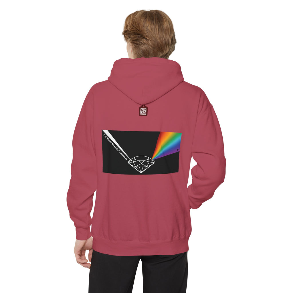Rainbow Back Print "Let There Be Light" Classic Garment-Dyed Hoodie — Cozy Everyday Pullover