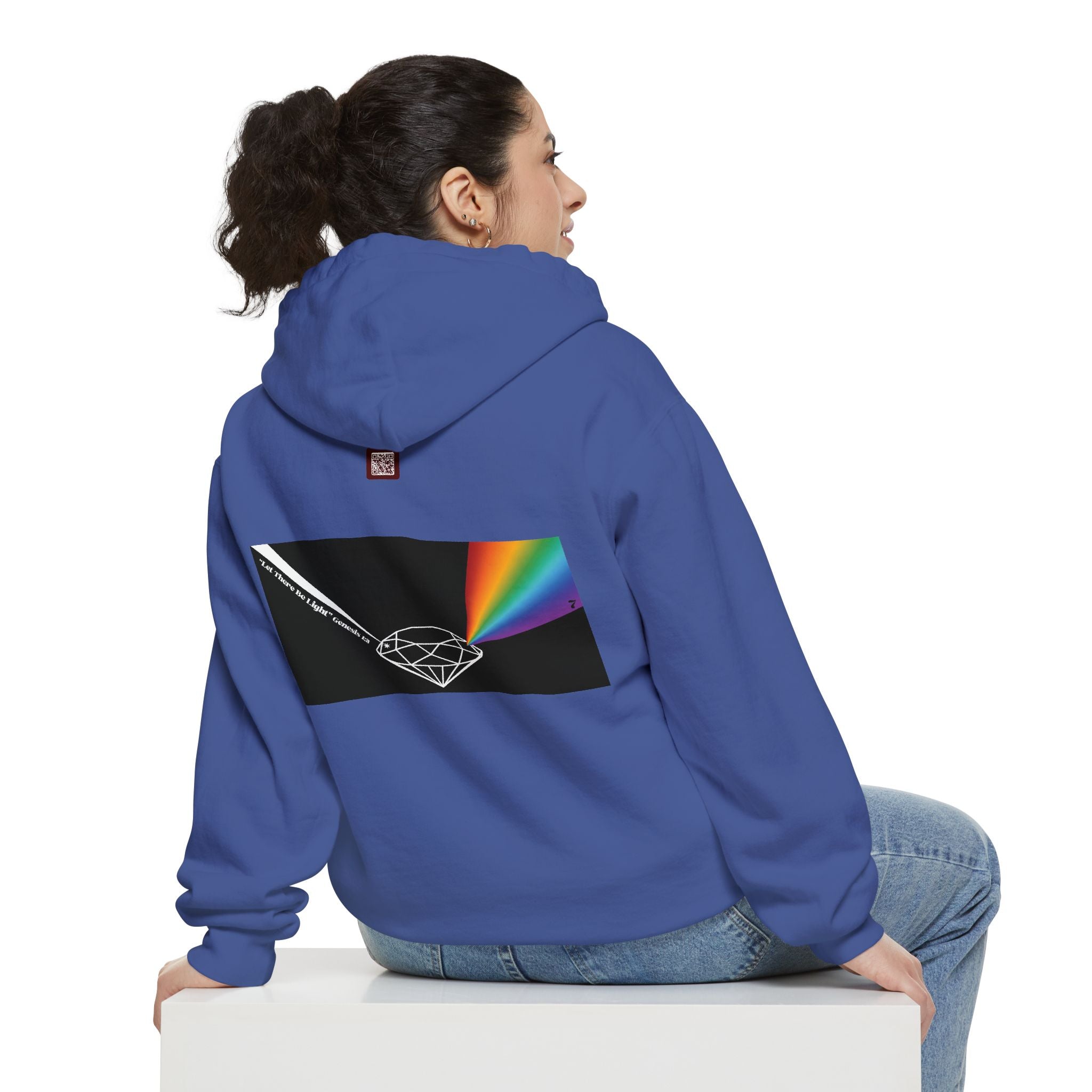 Rainbow Back Print "Let There Be Light" Classic Garment-Dyed Hoodie — Cozy Everyday Pullover