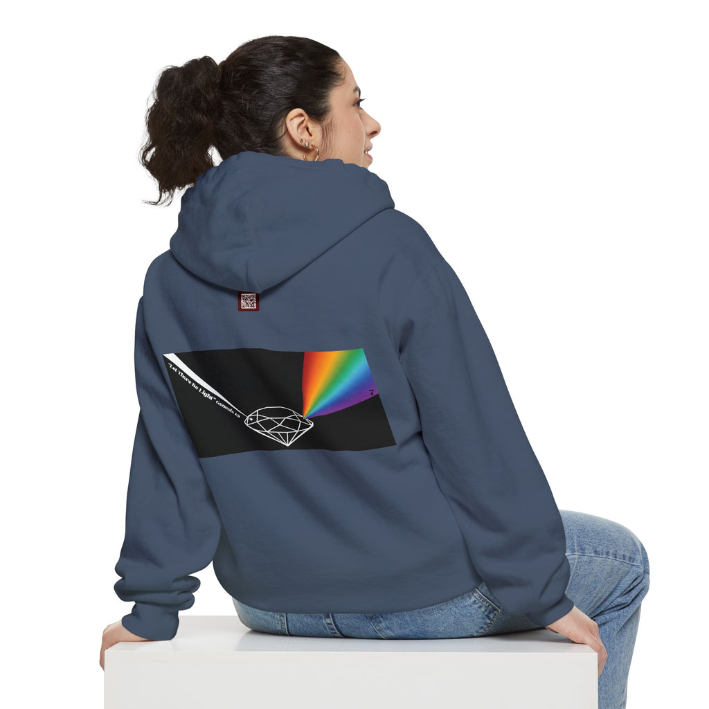 Rainbow Back Print "Let There Be Light" Classic Garment-Dyed Hoodie — Cozy Everyday Pullover