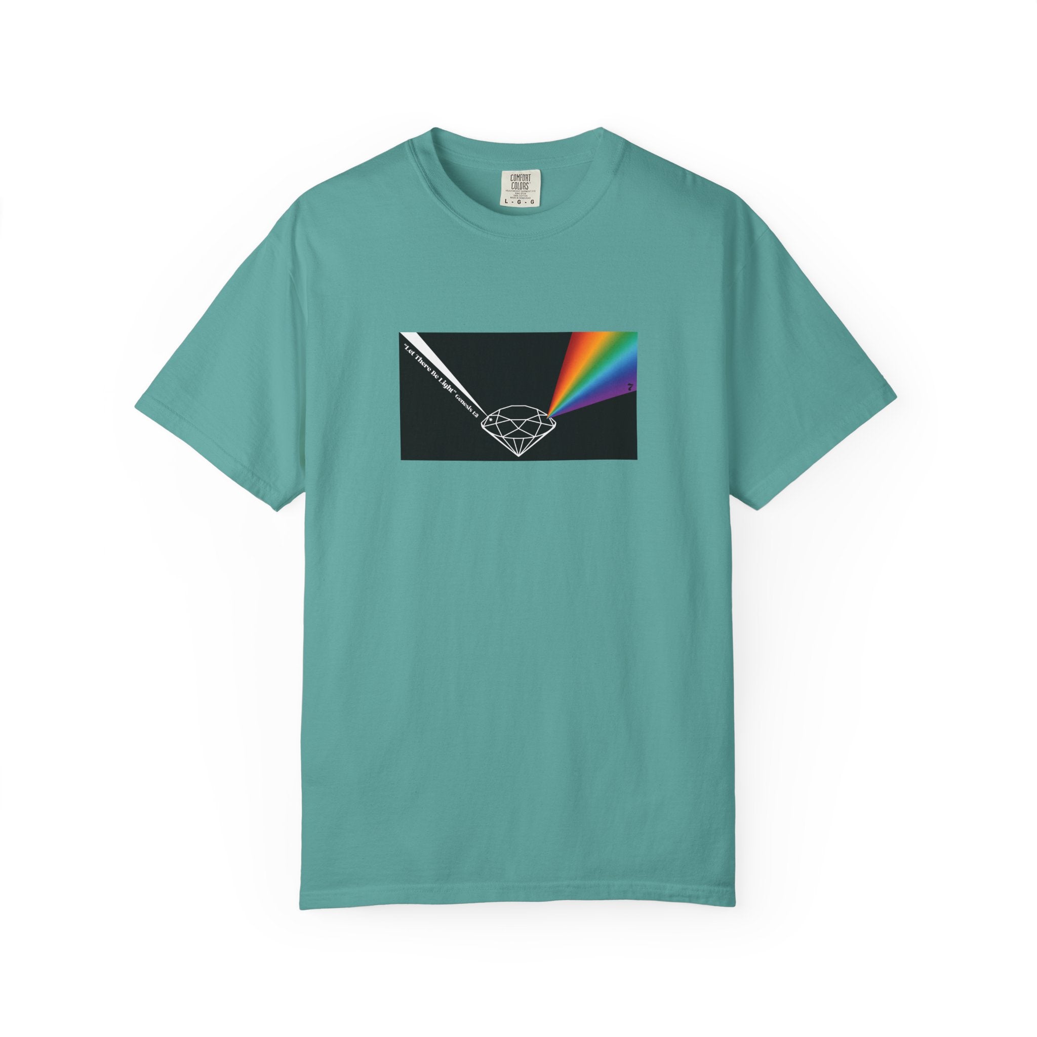 Prism Diamond Tee — Rainbow "Let There Be Light" Spectrum Graphic T-Shirt