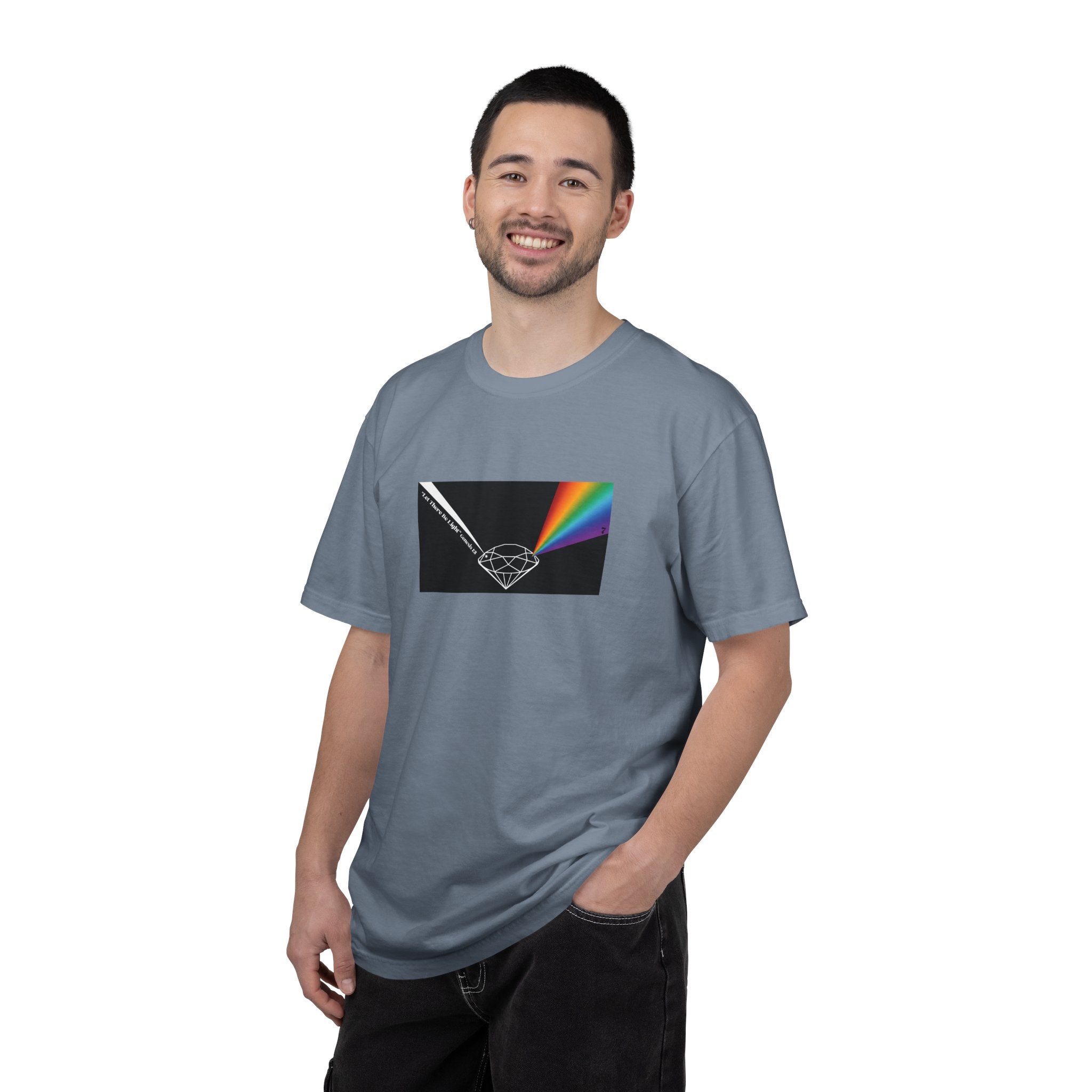Prism Diamond Tee — Rainbow "Let There Be Light" Spectrum Graphic T-Shirt
