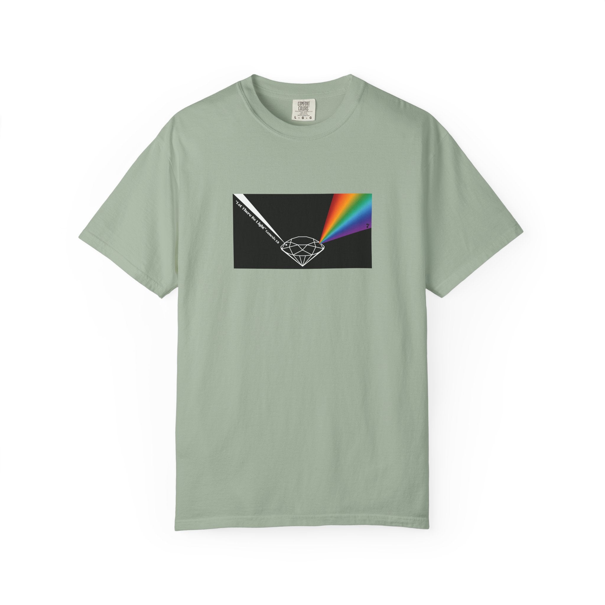 Prism Diamond Tee — Rainbow "Let There Be Light" Spectrum Graphic T-Shirt