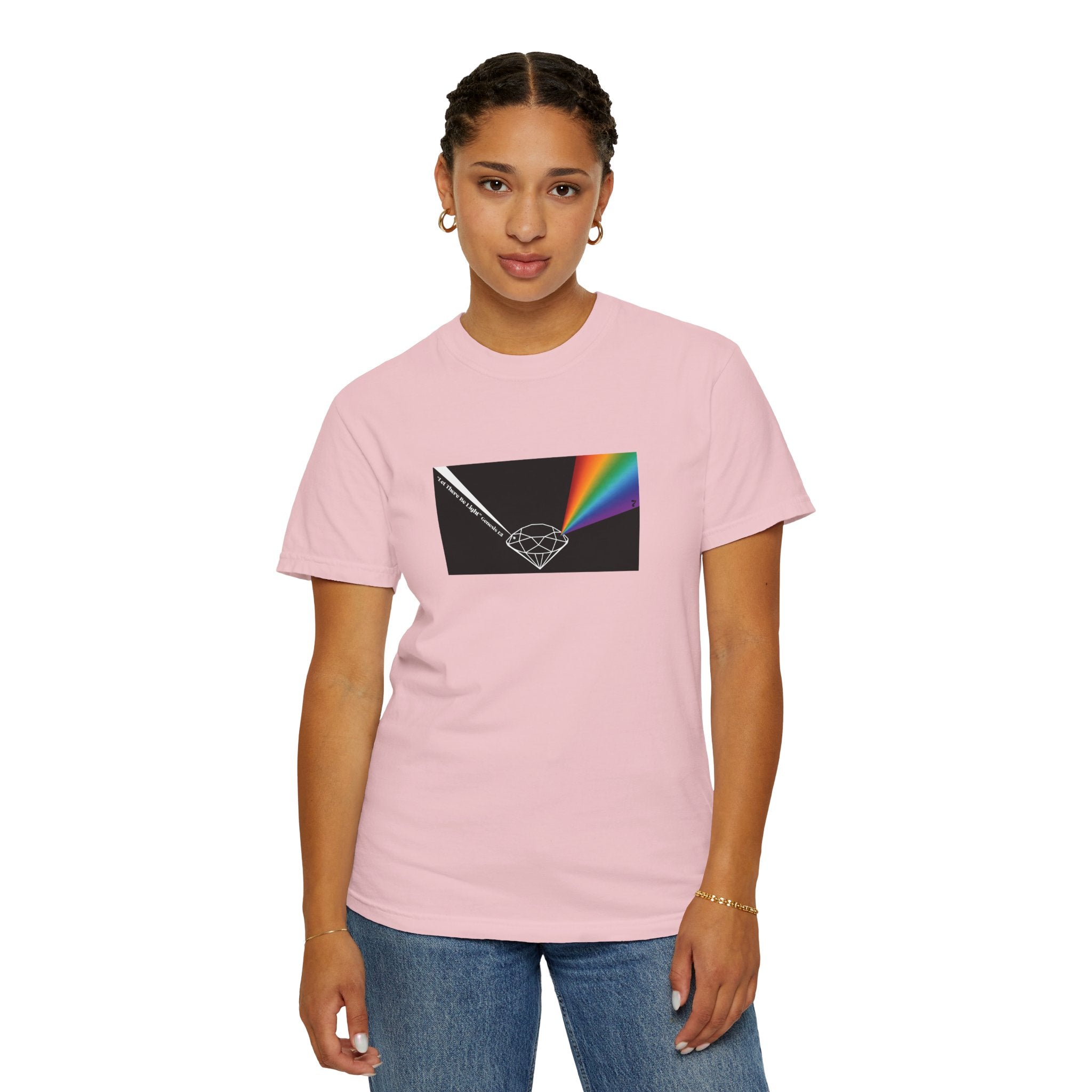 Prism Diamond Tee — Rainbow "Let There Be Light" Spectrum Graphic T-Shirt