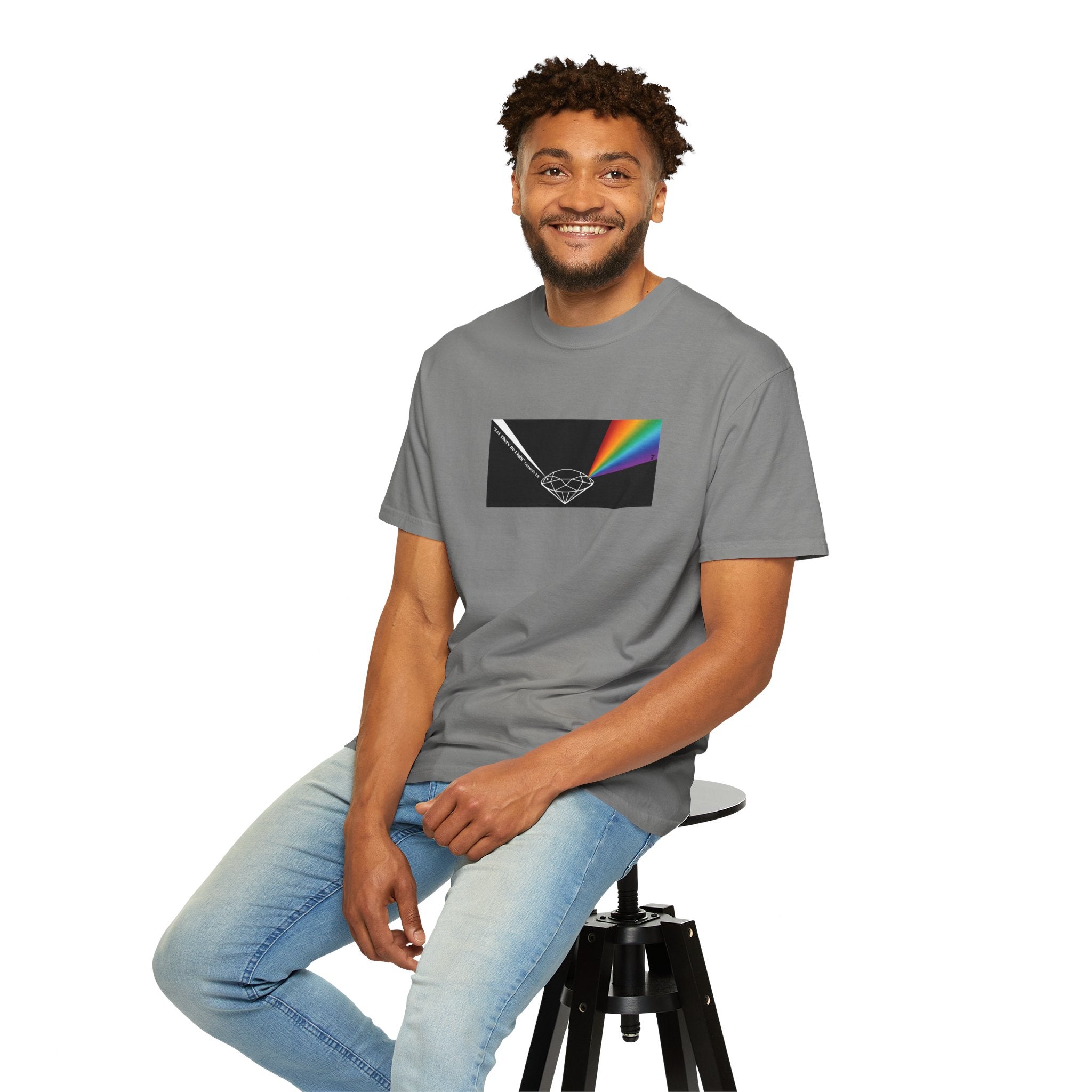 Prism Diamond Tee — Rainbow "Let There Be Light" Spectrum Graphic T-Shirt