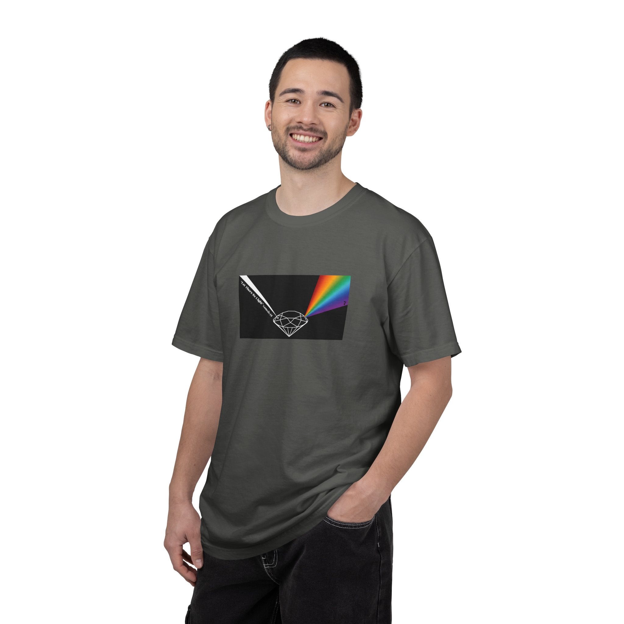Prism Diamond Tee — Rainbow "Let There Be Light" Spectrum Graphic T-Shirt
