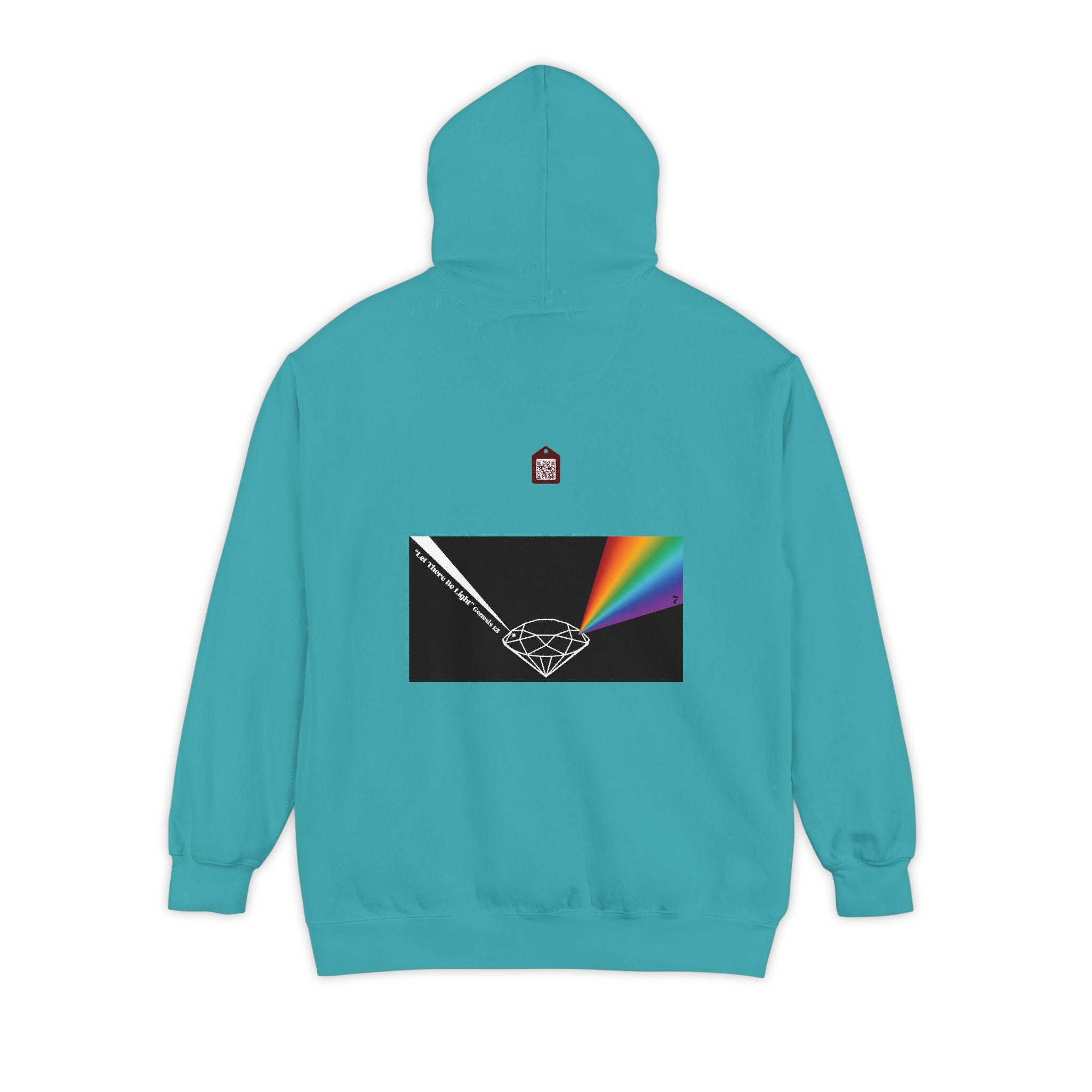 Rainbow Back Print "Let There Be Light" Classic Garment-Dyed Hoodie — Cozy Everyday Pullover