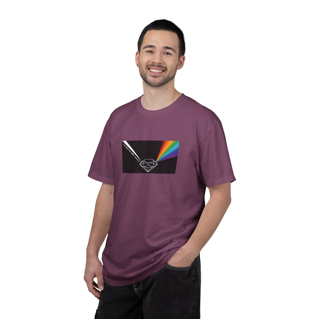Prism Diamond Tee — Rainbow "Let There Be Light" Spectrum Graphic T-Shirt
