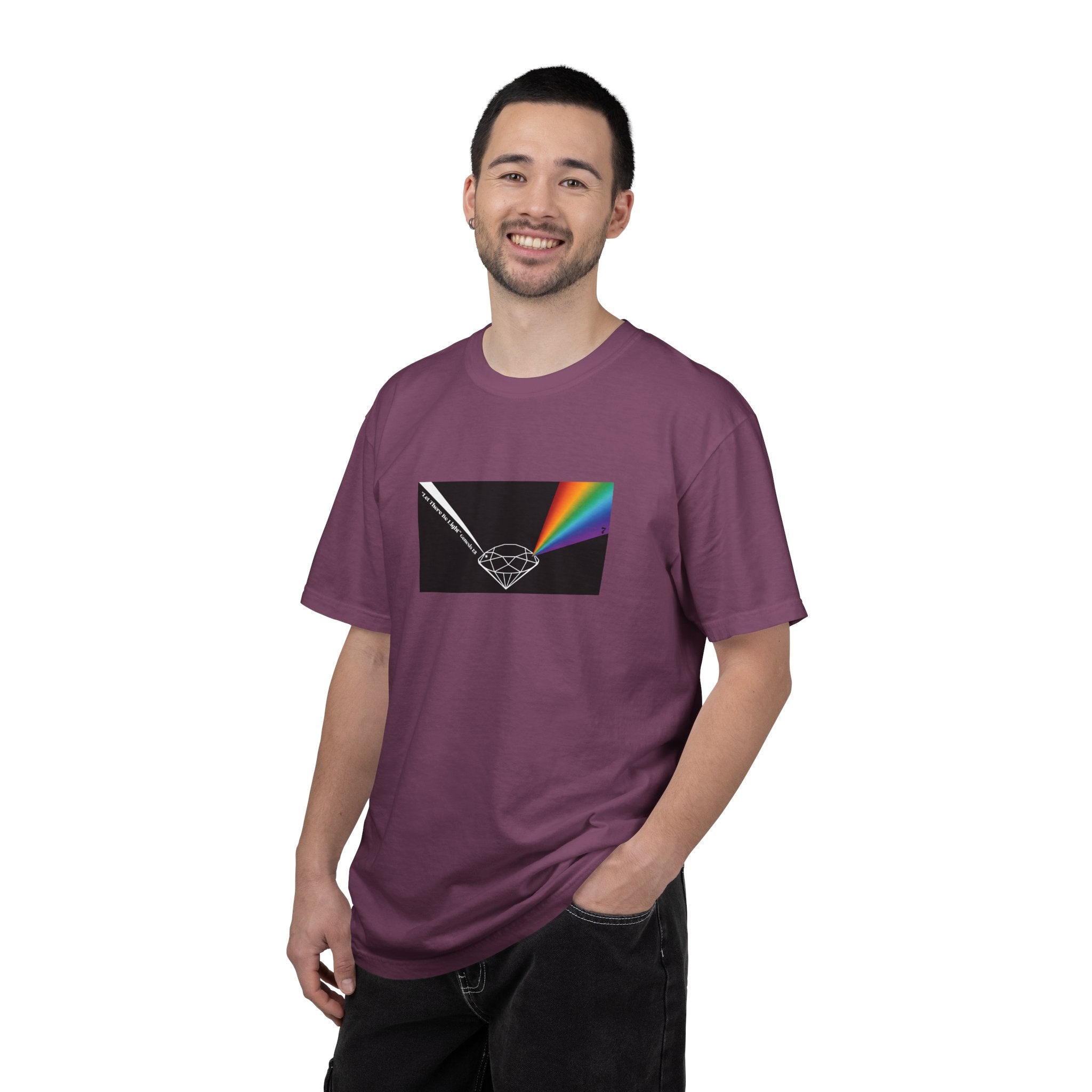 Prism Diamond Tee — Rainbow "Let There Be Light" Spectrum Graphic T-Shirt