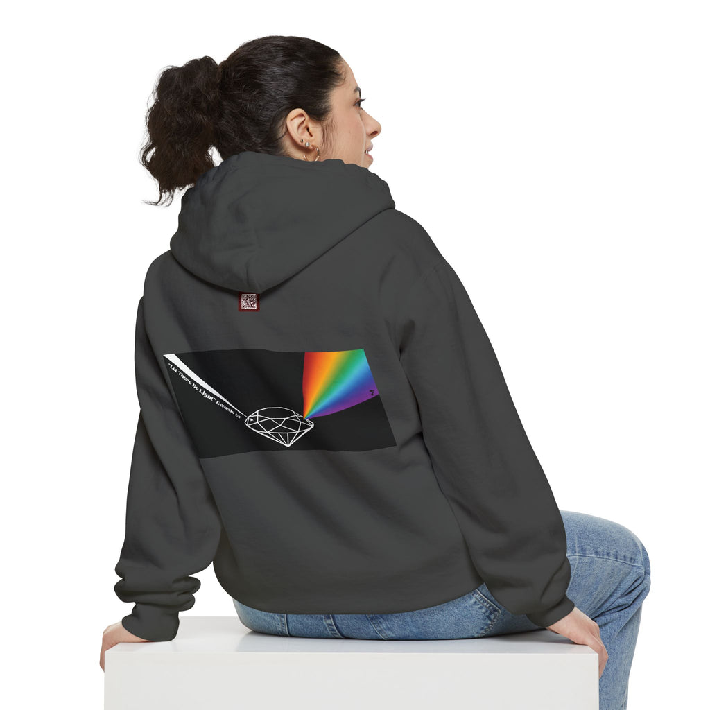 Rainbow Back Print "Let There Be Light" Classic Garment-Dyed Hoodie — Cozy Everyday Pullover