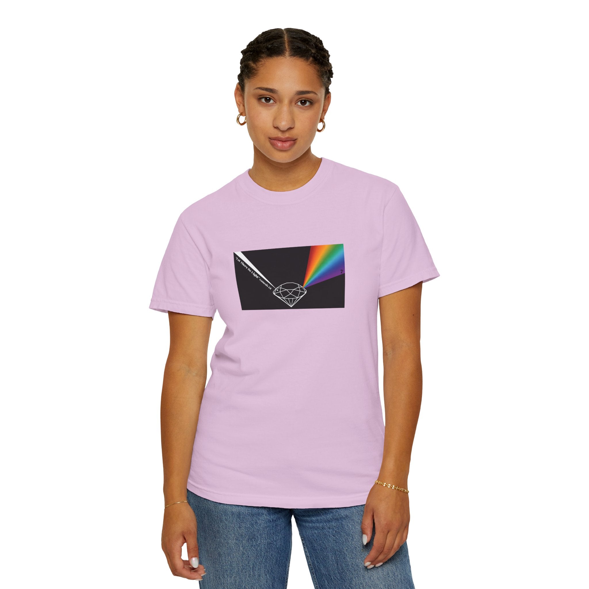 Prism Diamond Tee — Rainbow "Let There Be Light" Spectrum Graphic T-Shirt