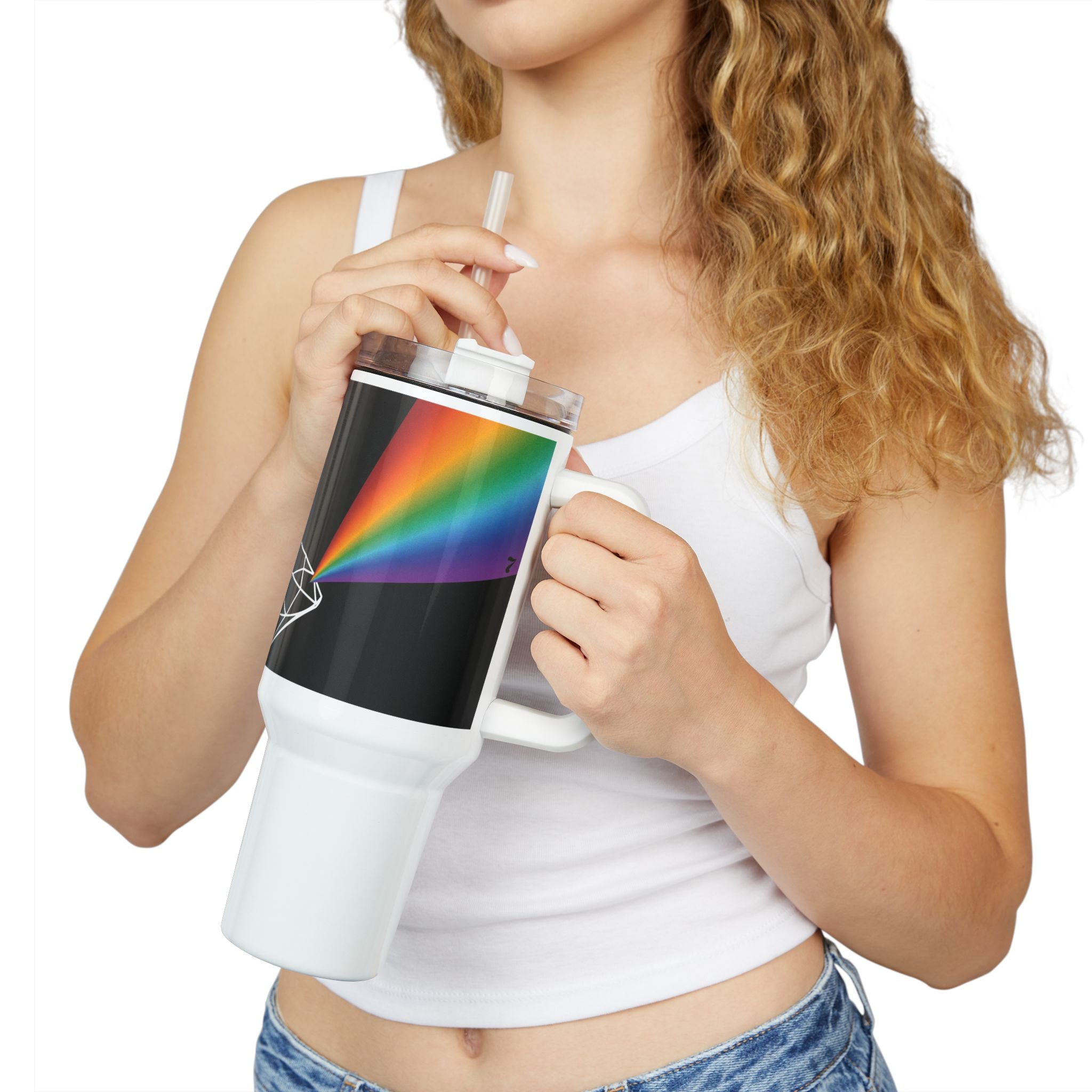 40oz Prism Diamond Tumbler — Black Rainbow Light Spectrum Travel Cup