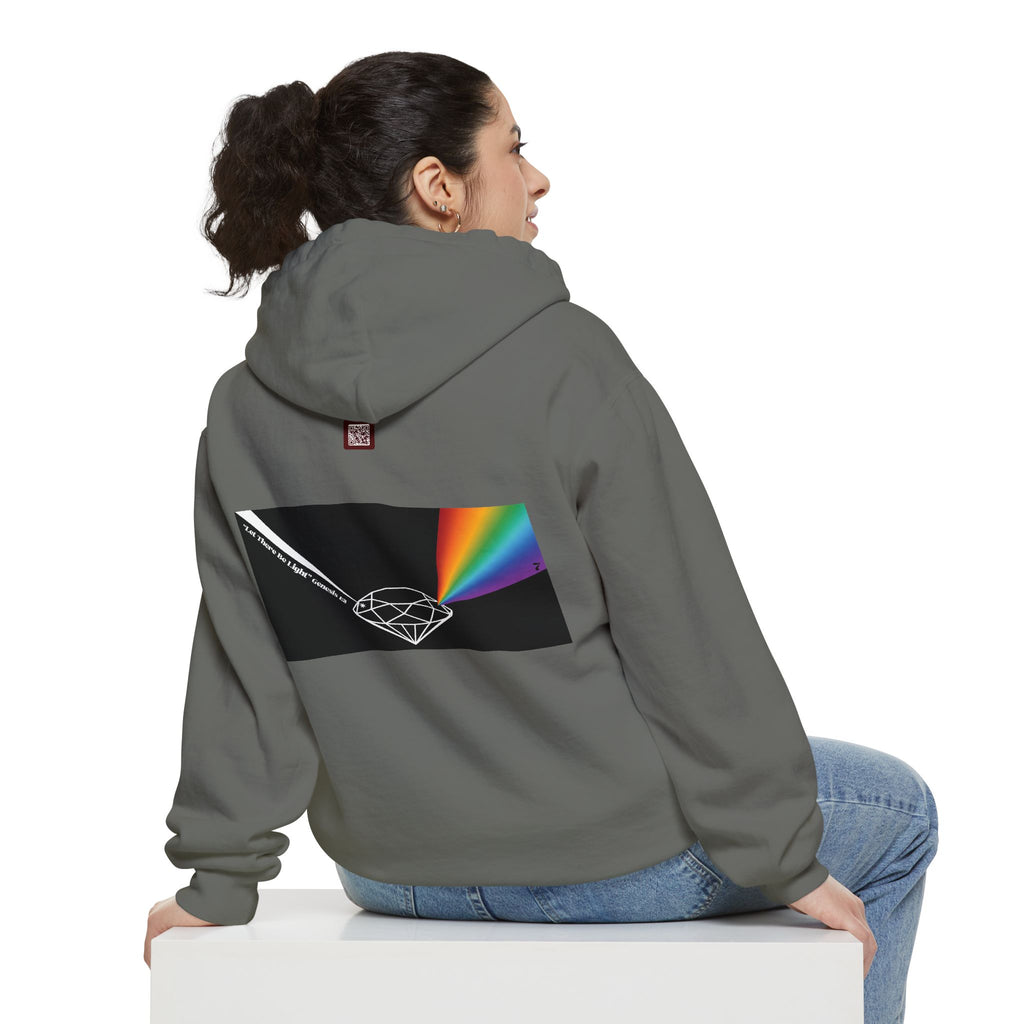 Rainbow Back Print "Let There Be Light" Classic Garment-Dyed Hoodie — Cozy Everyday Pullover