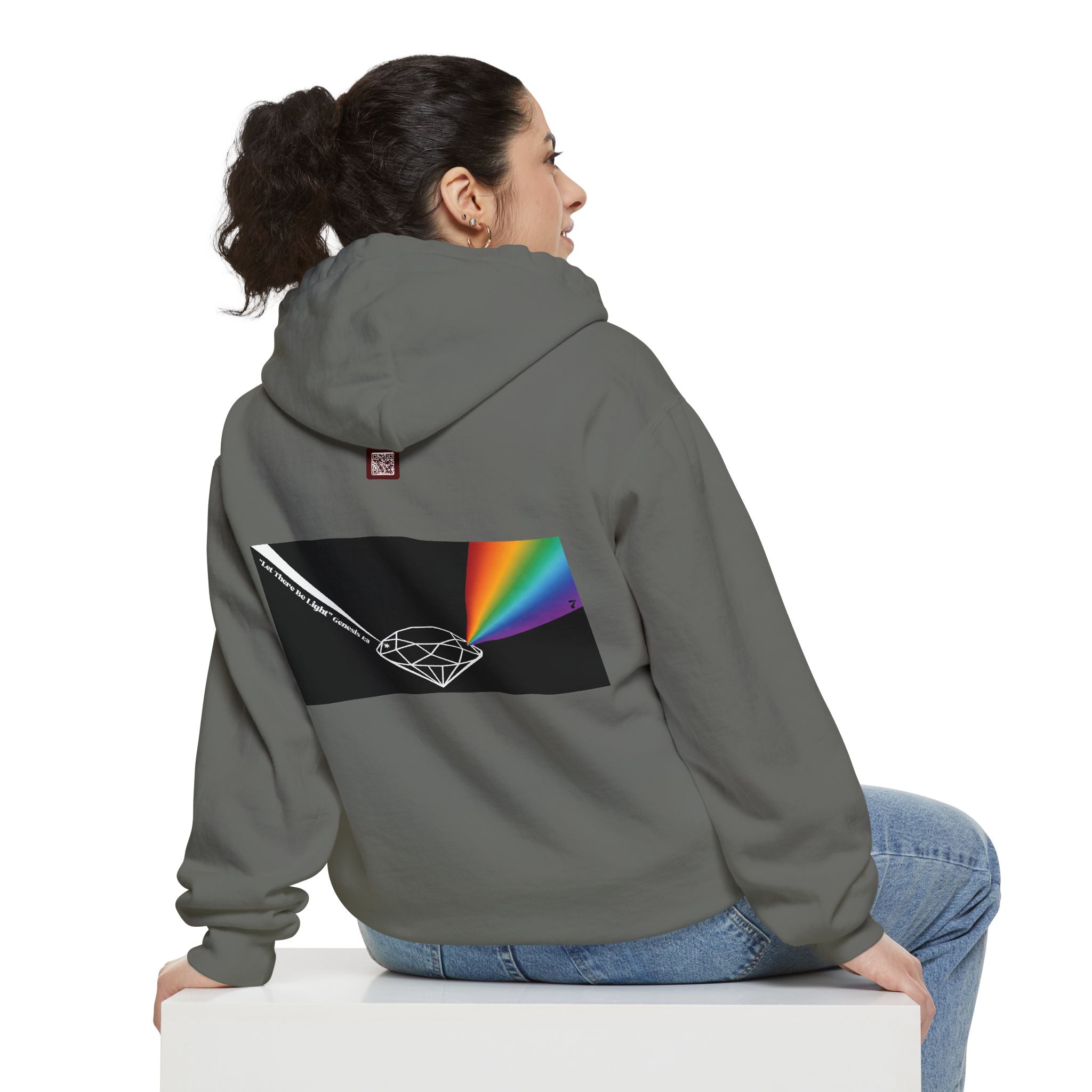 Rainbow Back Print "Let There Be Light" Classic Garment-Dyed Hoodie — Cozy Everyday Pullover