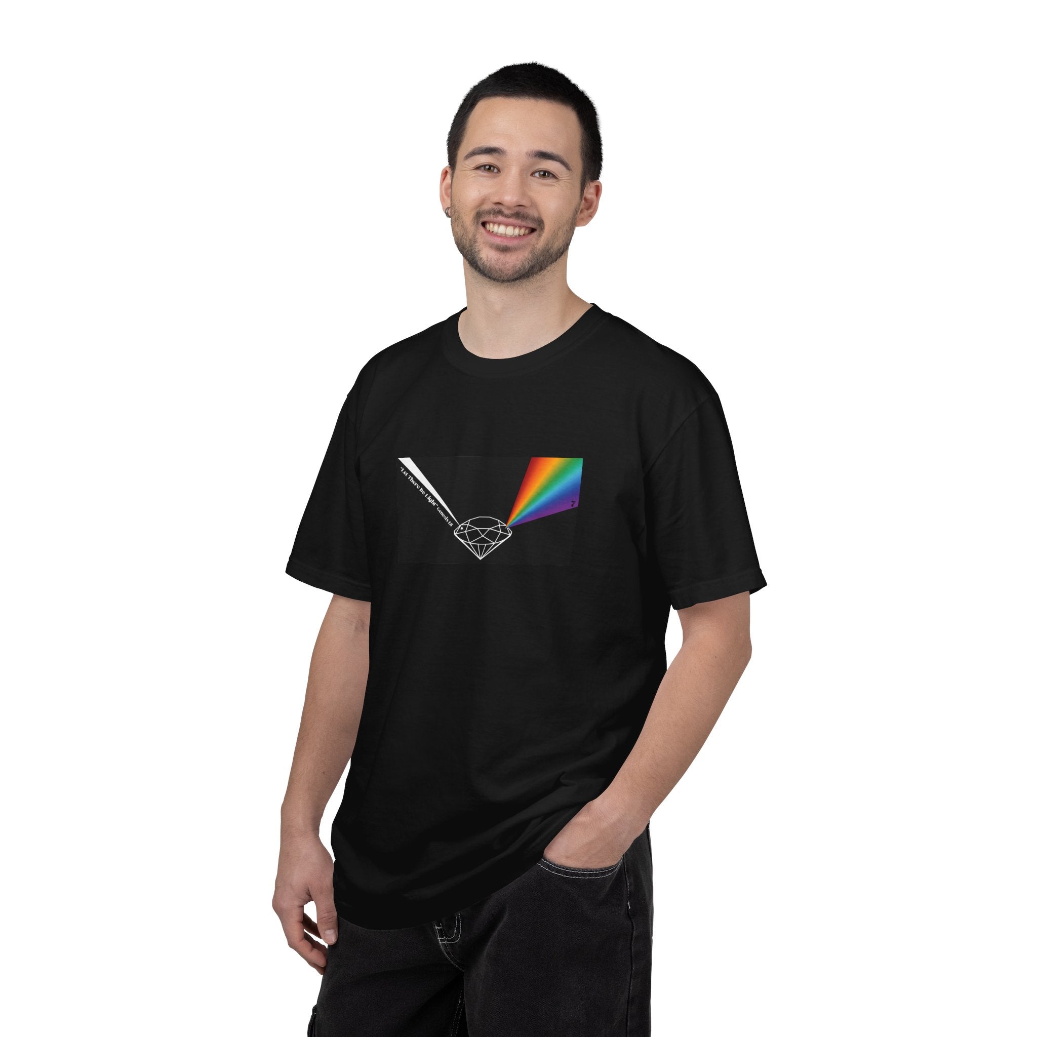 Prism Diamond Tee — Rainbow "Let There Be Light" Spectrum Graphic T-Shirt