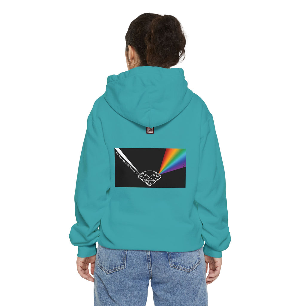Rainbow Back Print "Let There Be Light" Classic Garment-Dyed Hoodie — Cozy Everyday Pullover