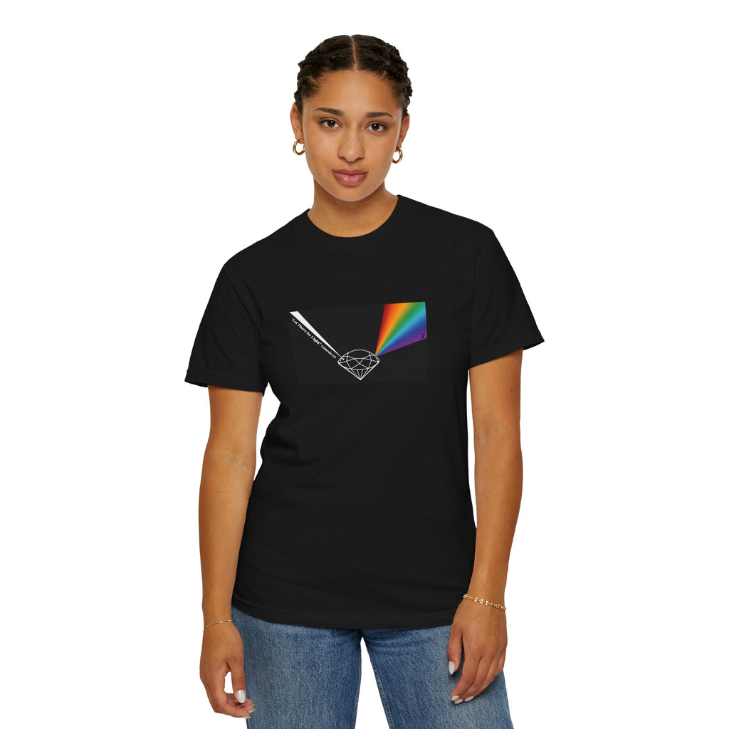 Prism Diamond Tee — Rainbow "Let There Be Light" Spectrum Graphic T-Shirt