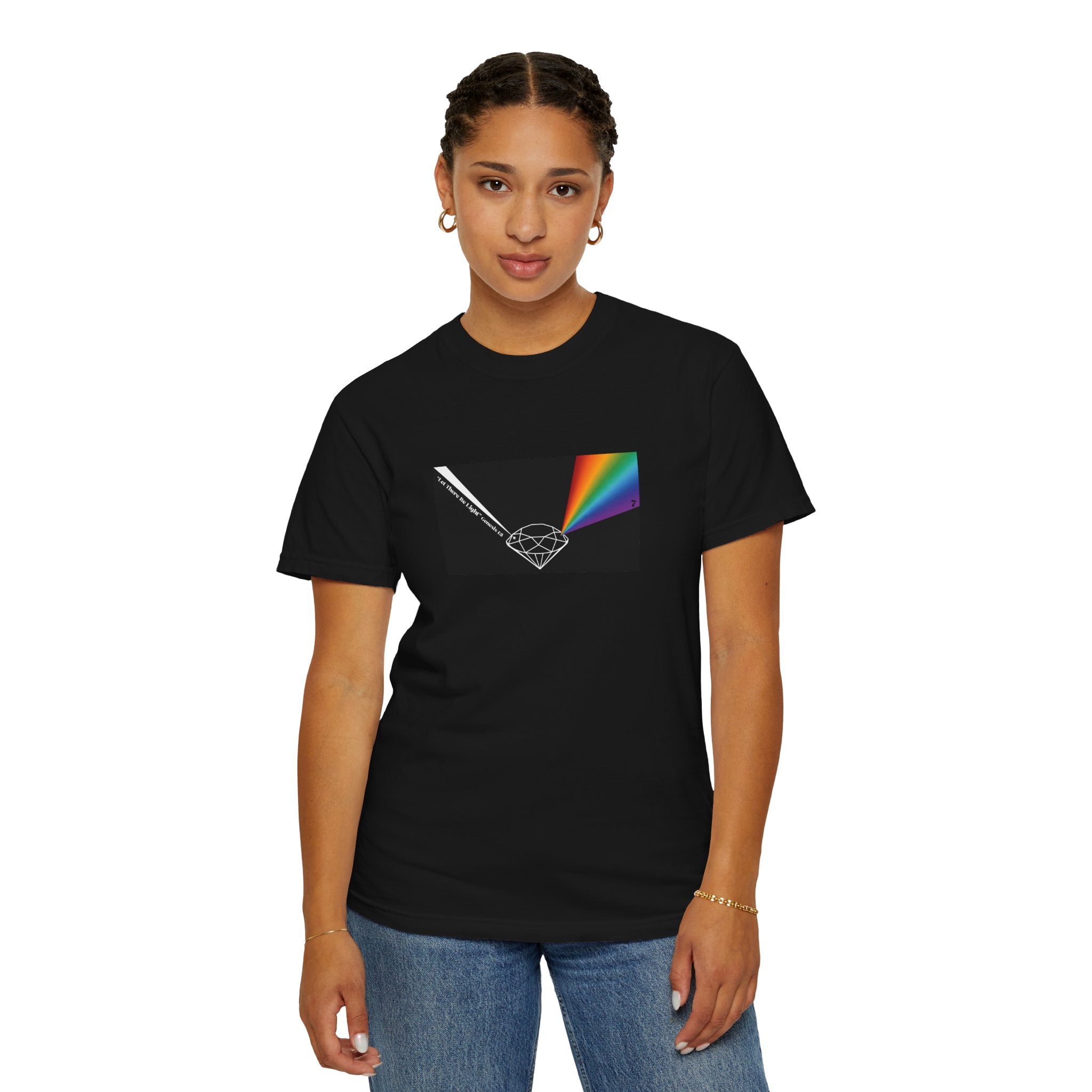 Prism Diamond Tee — Rainbow "Let There Be Light" Spectrum Graphic T-Shirt