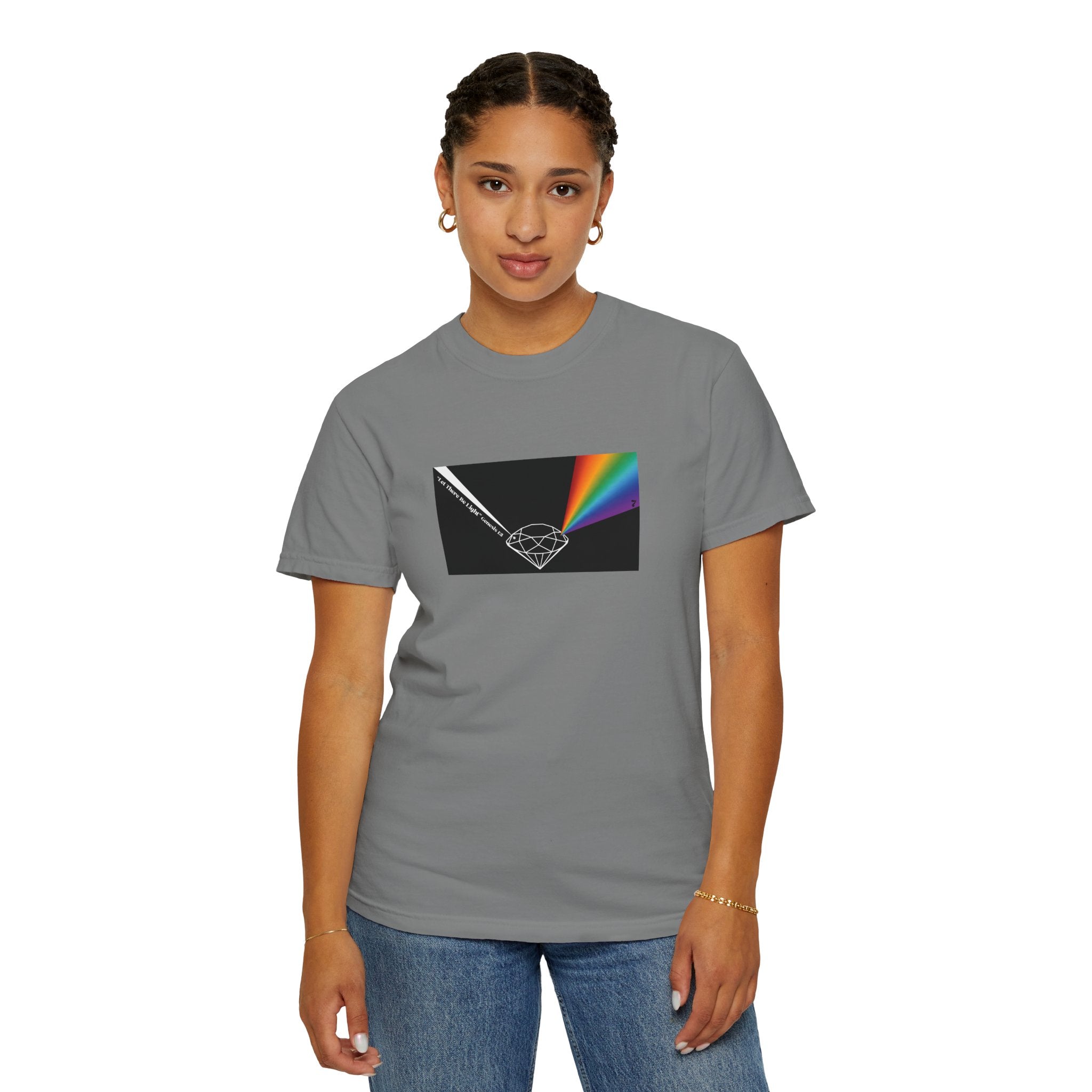 Prism Diamond Tee — Rainbow "Let There Be Light" Spectrum Graphic T-Shirt