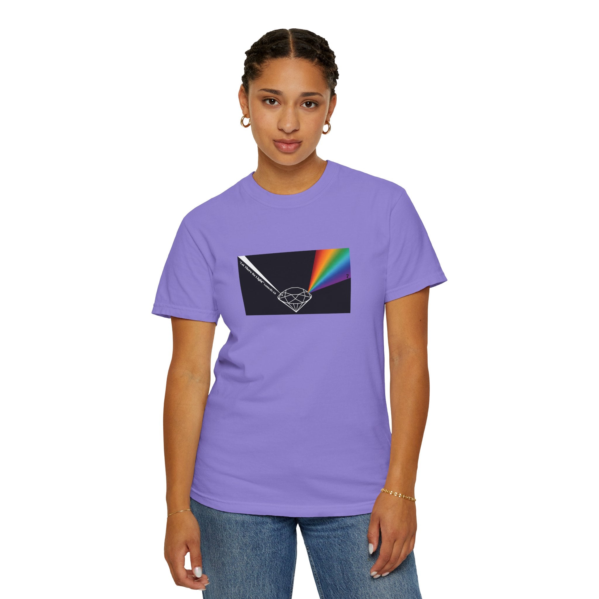 Prism Diamond Tee — Rainbow "Let There Be Light" Spectrum Graphic T-Shirt