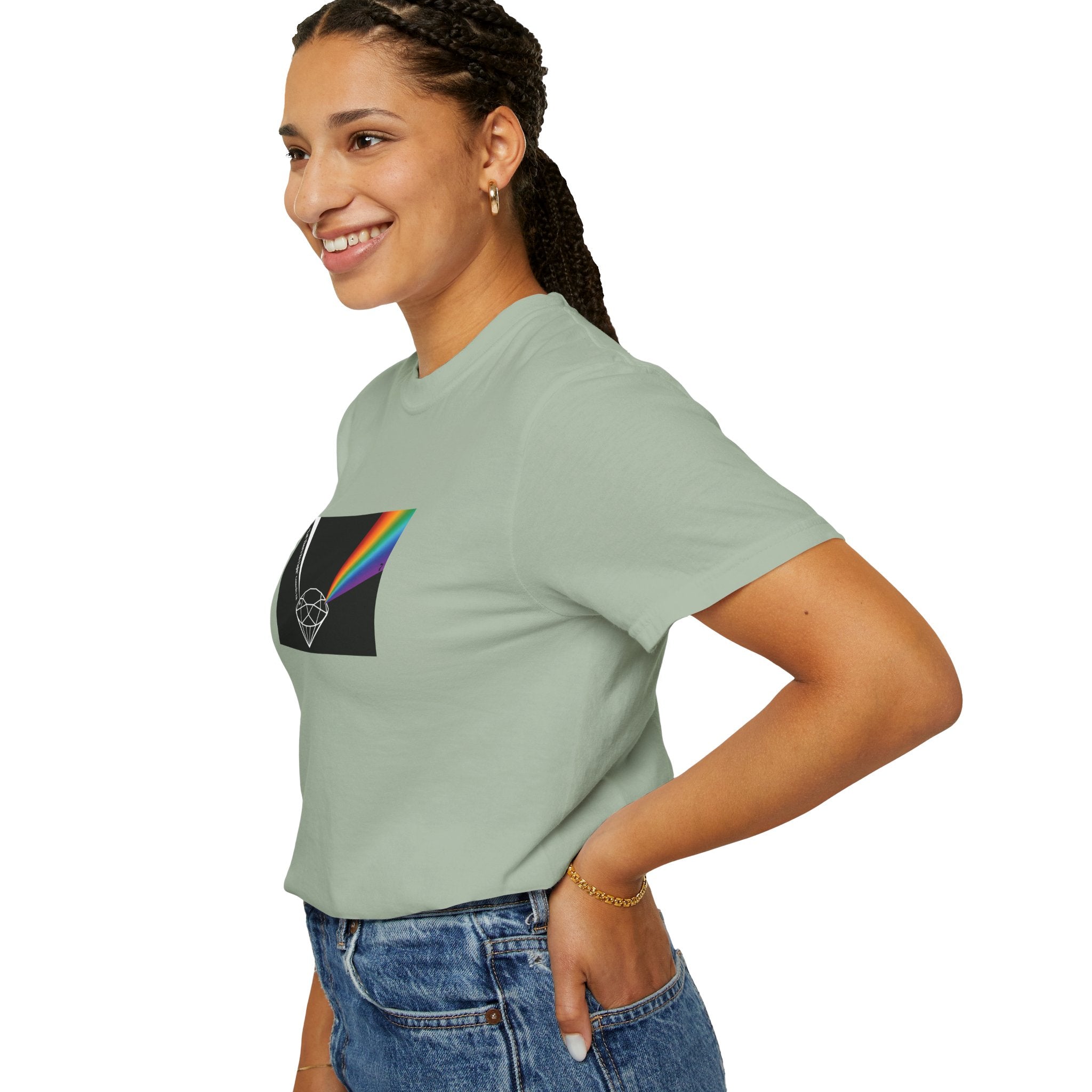 Prism Diamond Tee — Rainbow "Let There Be Light" Spectrum Graphic T-Shirt