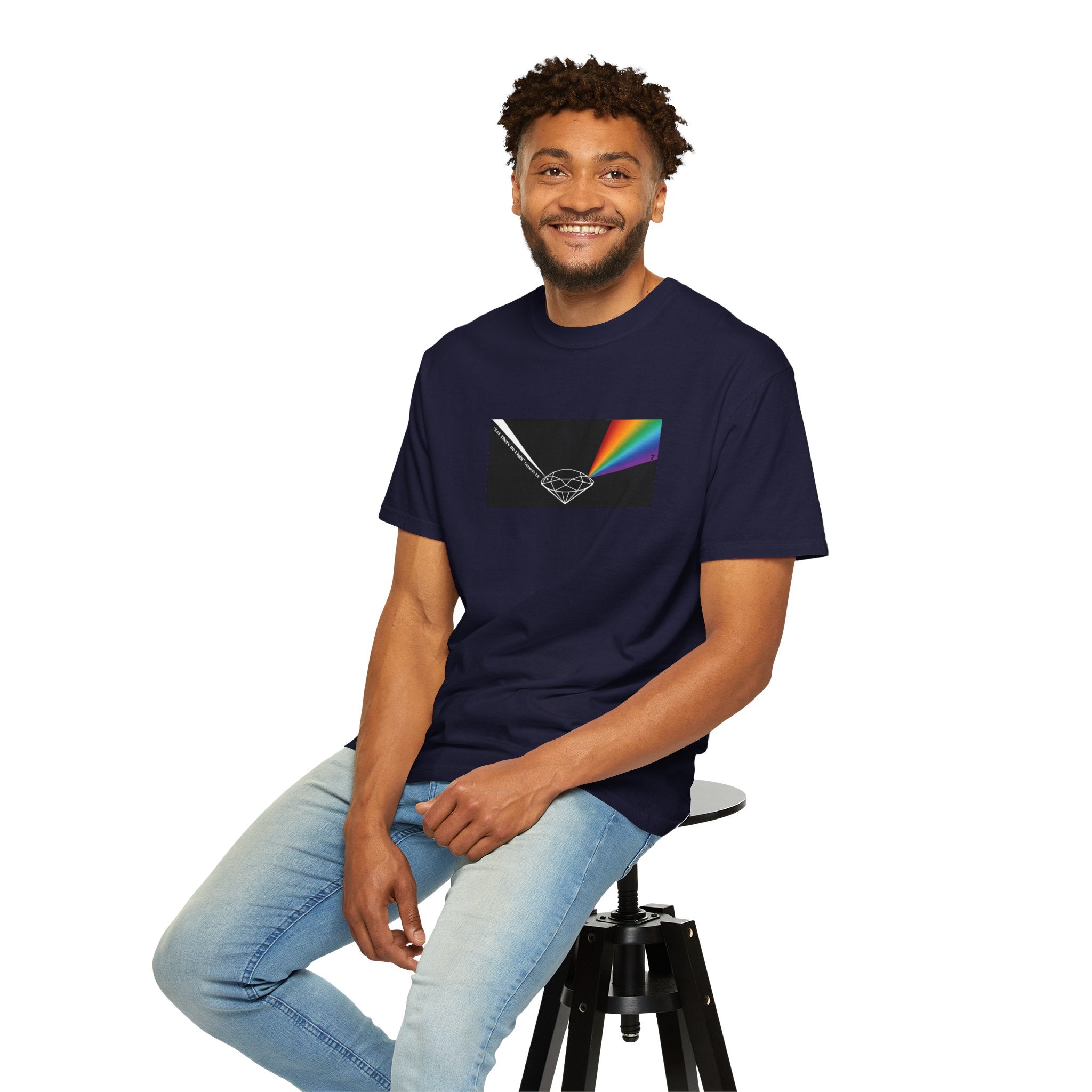 Prism Diamond Tee — Rainbow "Let There Be Light" Spectrum Graphic T-Shirt
