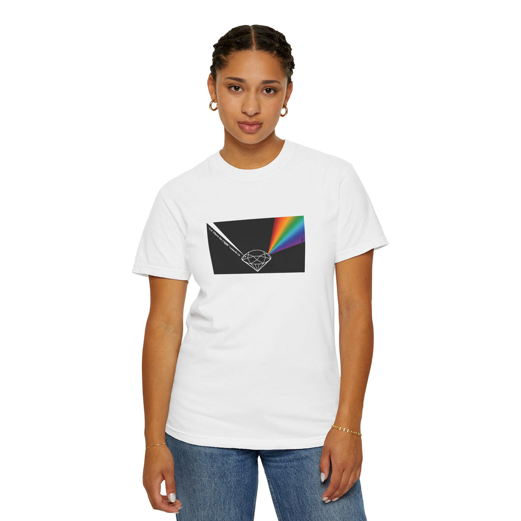 Prism Diamond Tee — Rainbow "Let There Be Light" Spectrum Graphic T-Shirt