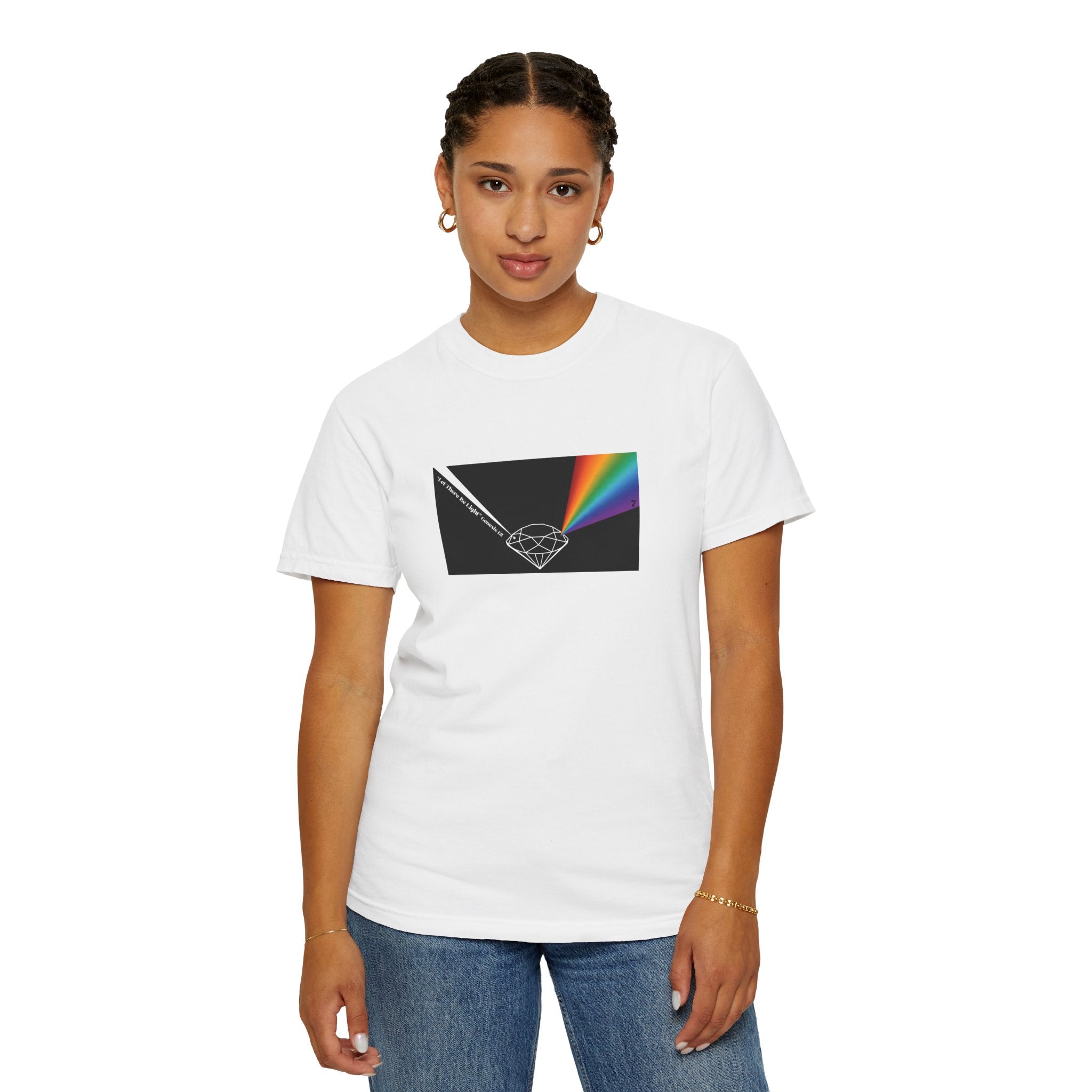 Prism Diamond Tee — Rainbow "Let There Be Light" Spectrum Graphic T-Shirt