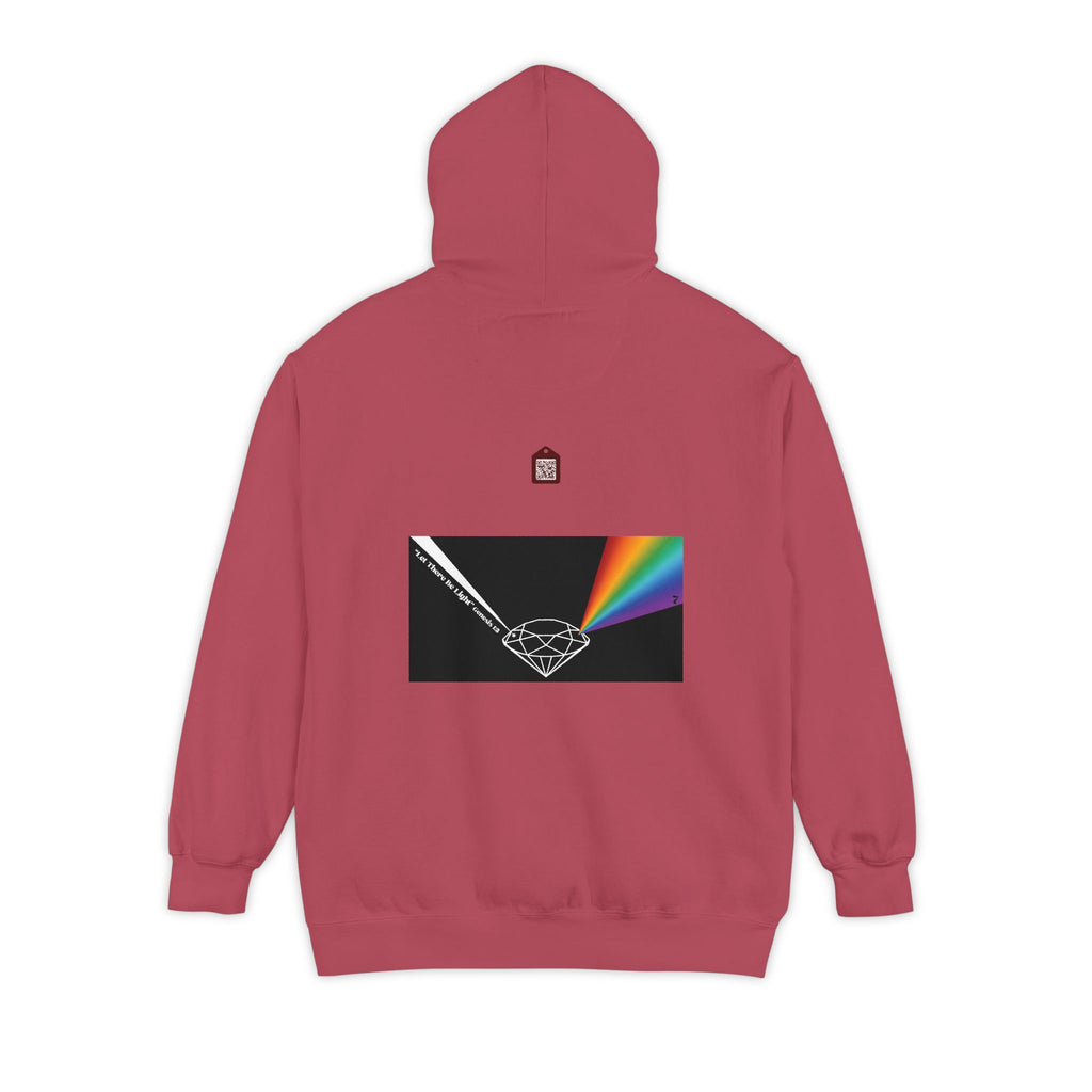 Rainbow Back Print "Let There Be Light" Classic Garment-Dyed Hoodie — Cozy Everyday Pullover