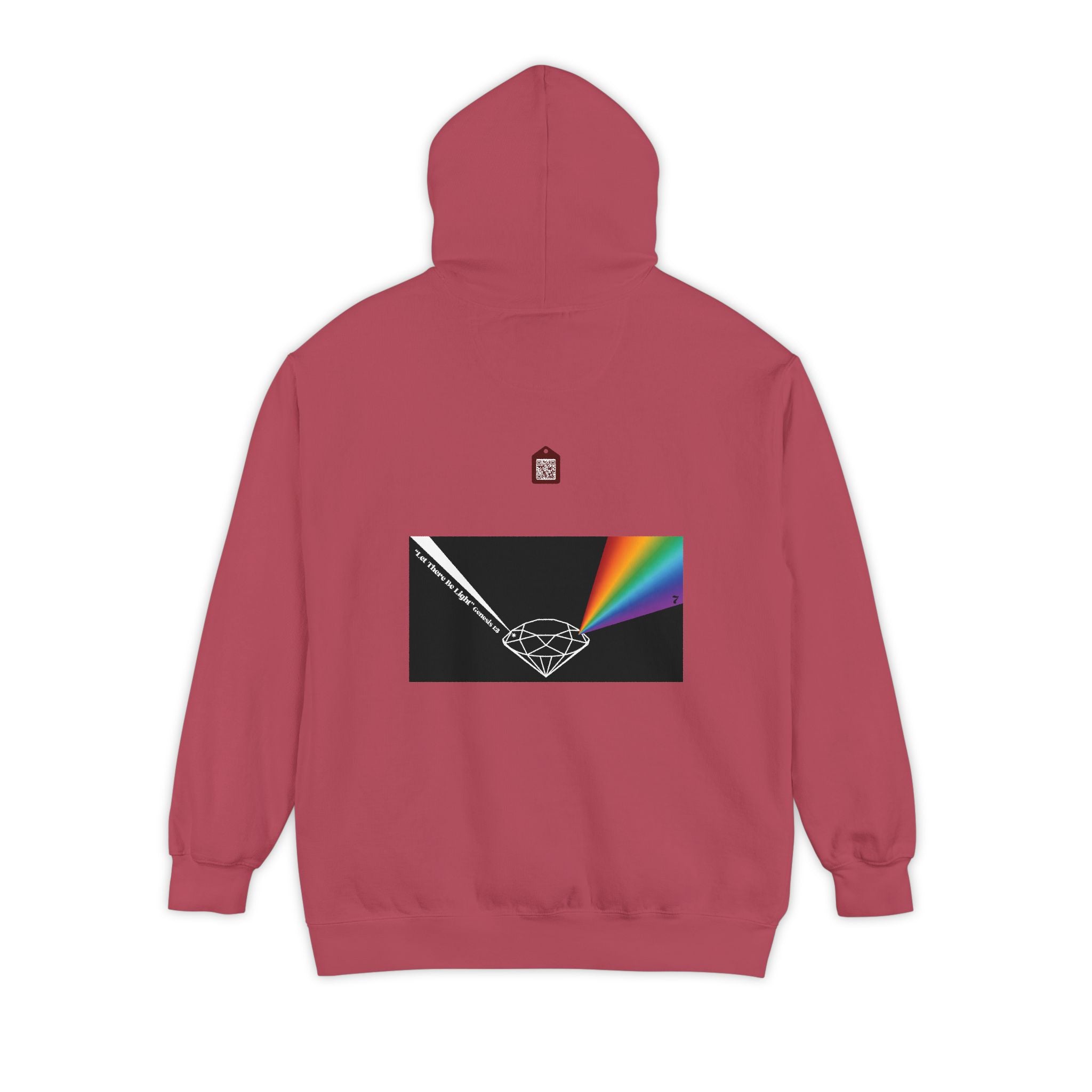 Rainbow Back Print "Let There Be Light" Classic Garment-Dyed Hoodie — Cozy Everyday Pullover