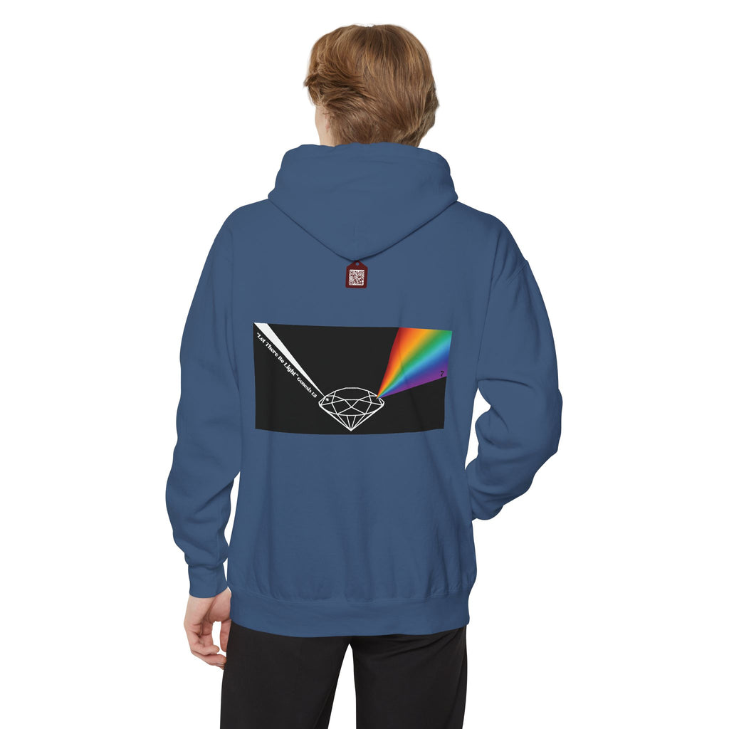 Rainbow Back Print "Let There Be Light" Classic Garment-Dyed Hoodie — Cozy Everyday Pullover