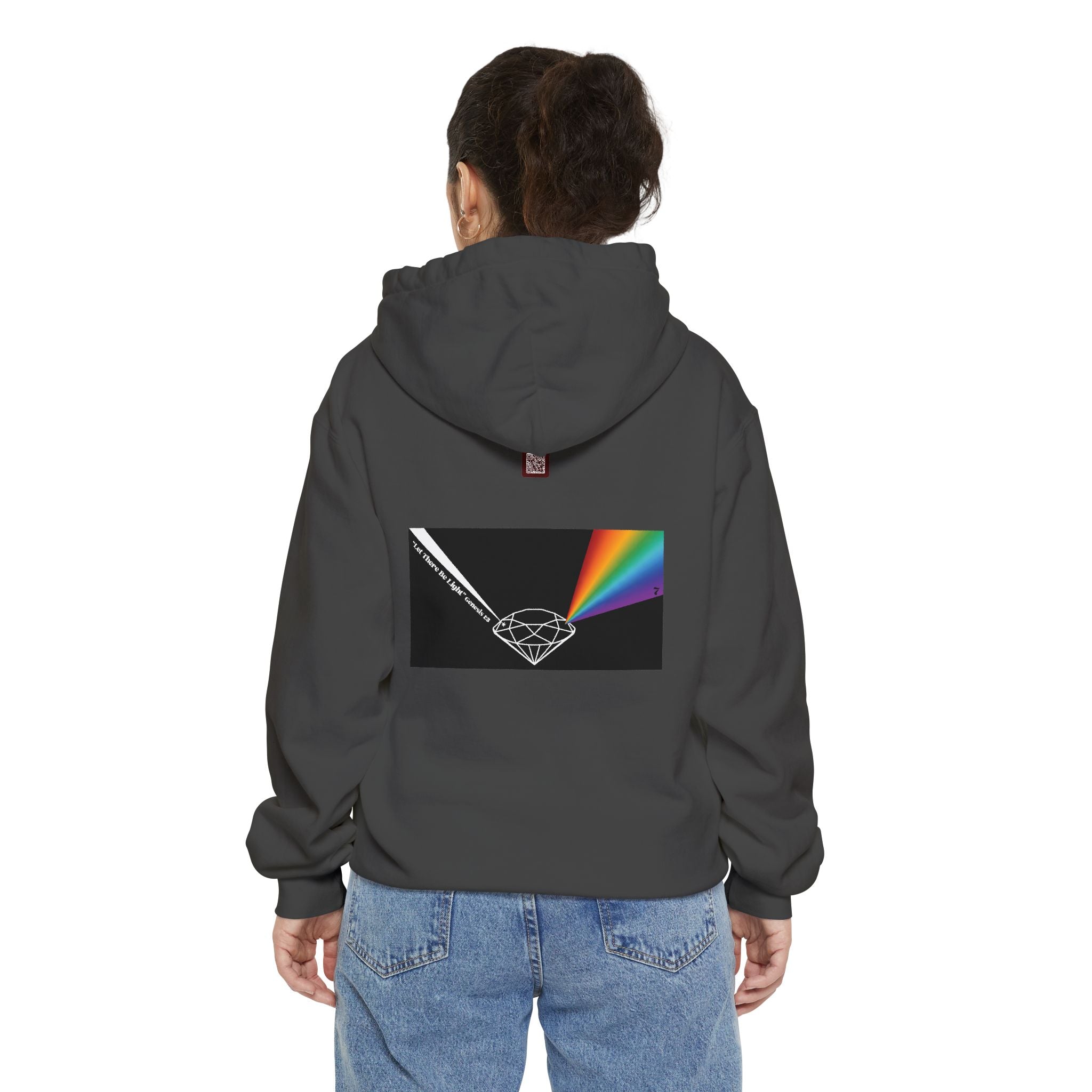 Rainbow Back Print "Let There Be Light" Classic Garment-Dyed Hoodie — Cozy Everyday Pullover