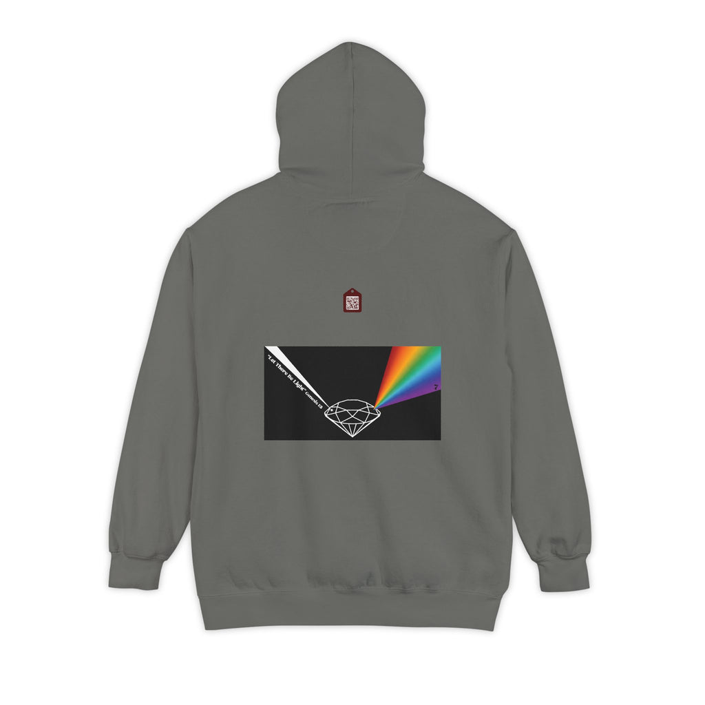 Rainbow Back Print "Let There Be Light" Classic Garment-Dyed Hoodie — Cozy Everyday Pullover