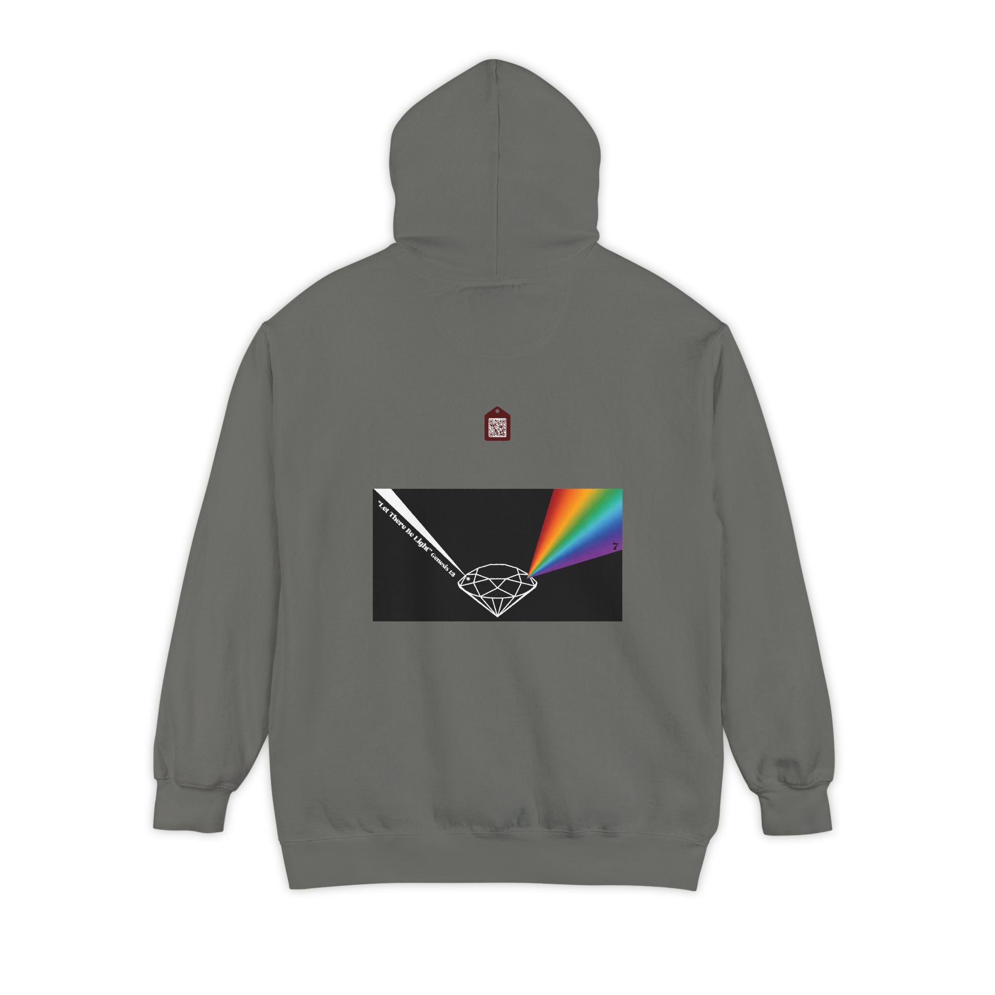 Rainbow Back Print "Let There Be Light" Classic Garment-Dyed Hoodie — Cozy Everyday Pullover