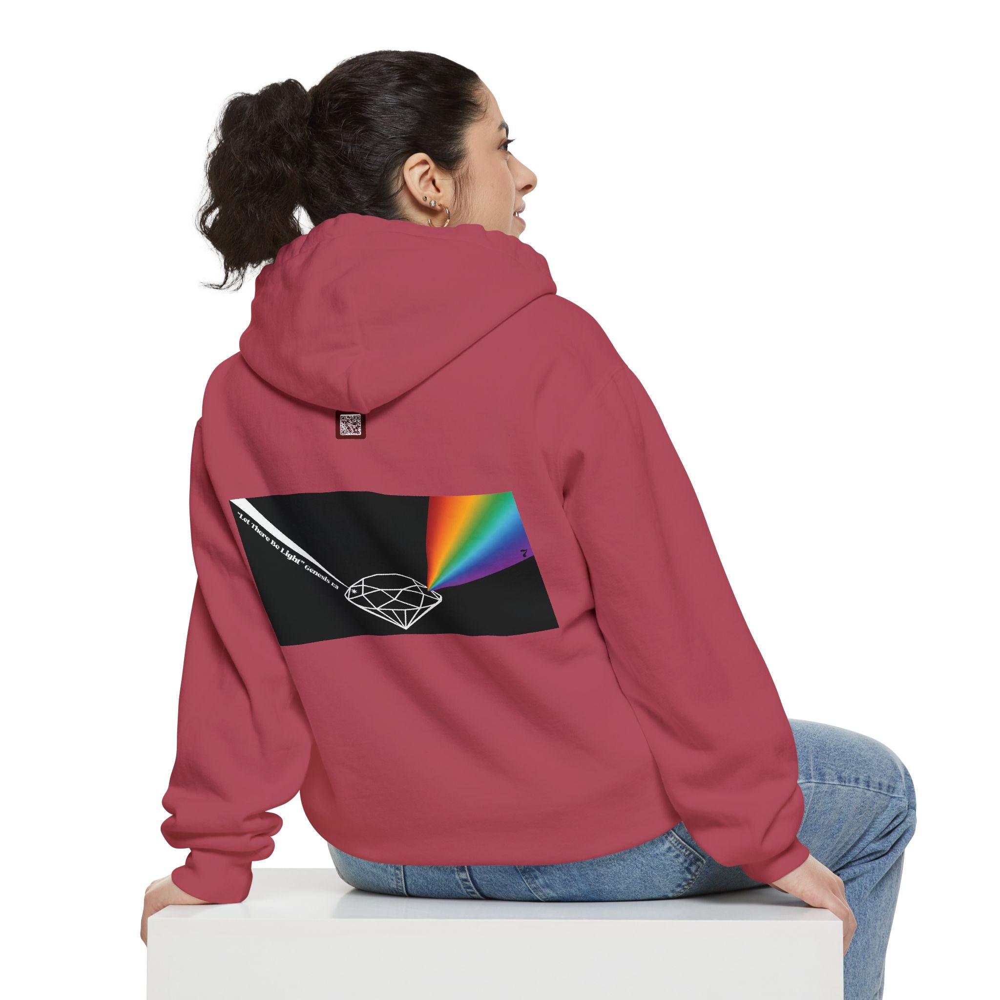 Rainbow Back Print "Let There Be Light" Classic Garment-Dyed Hoodie — Cozy Everyday Pullover