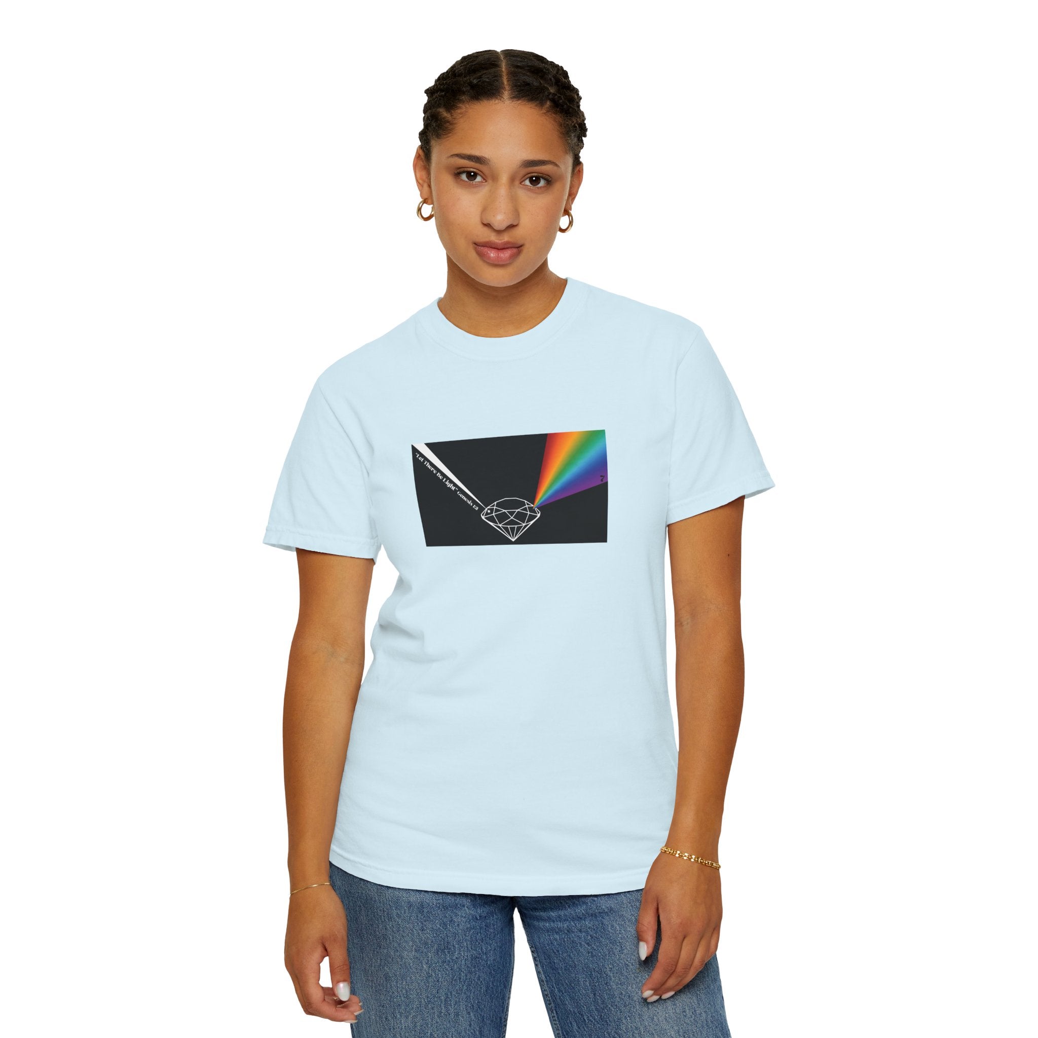 Prism Diamond Tee — Rainbow "Let There Be Light" Spectrum Graphic T-Shirt