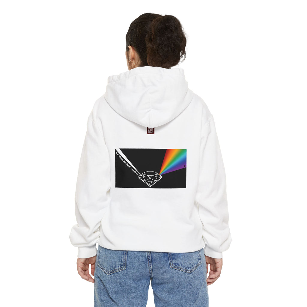 Rainbow Back Print "Let There Be Light" Classic Garment-Dyed Hoodie — Cozy Everyday Pullover