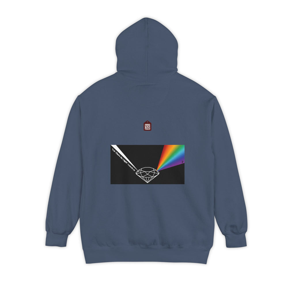 Rainbow Back Print "Let There Be Light" Classic Garment-Dyed Hoodie — Cozy Everyday Pullover