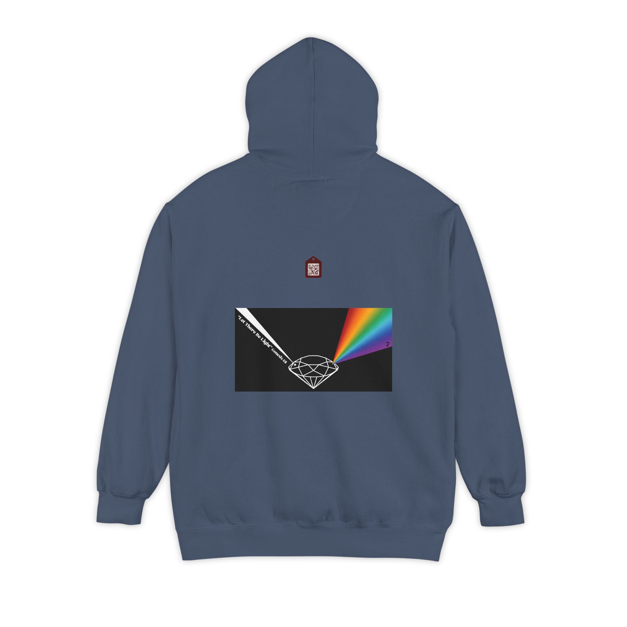 Rainbow Back Print "Let There Be Light" Classic Garment-Dyed Hoodie — Cozy Everyday Pullover