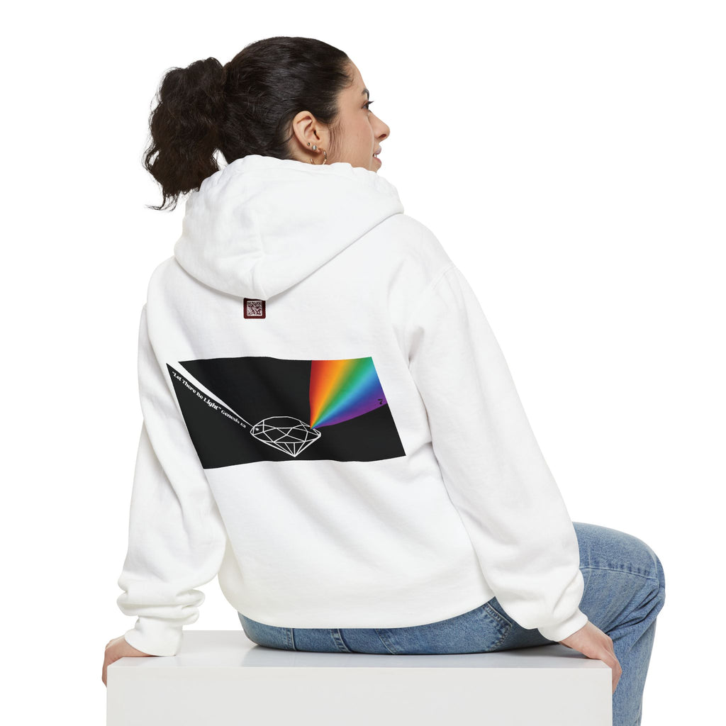 Rainbow Back Print "Let There Be Light" Classic Garment-Dyed Hoodie — Cozy Everyday Pullover