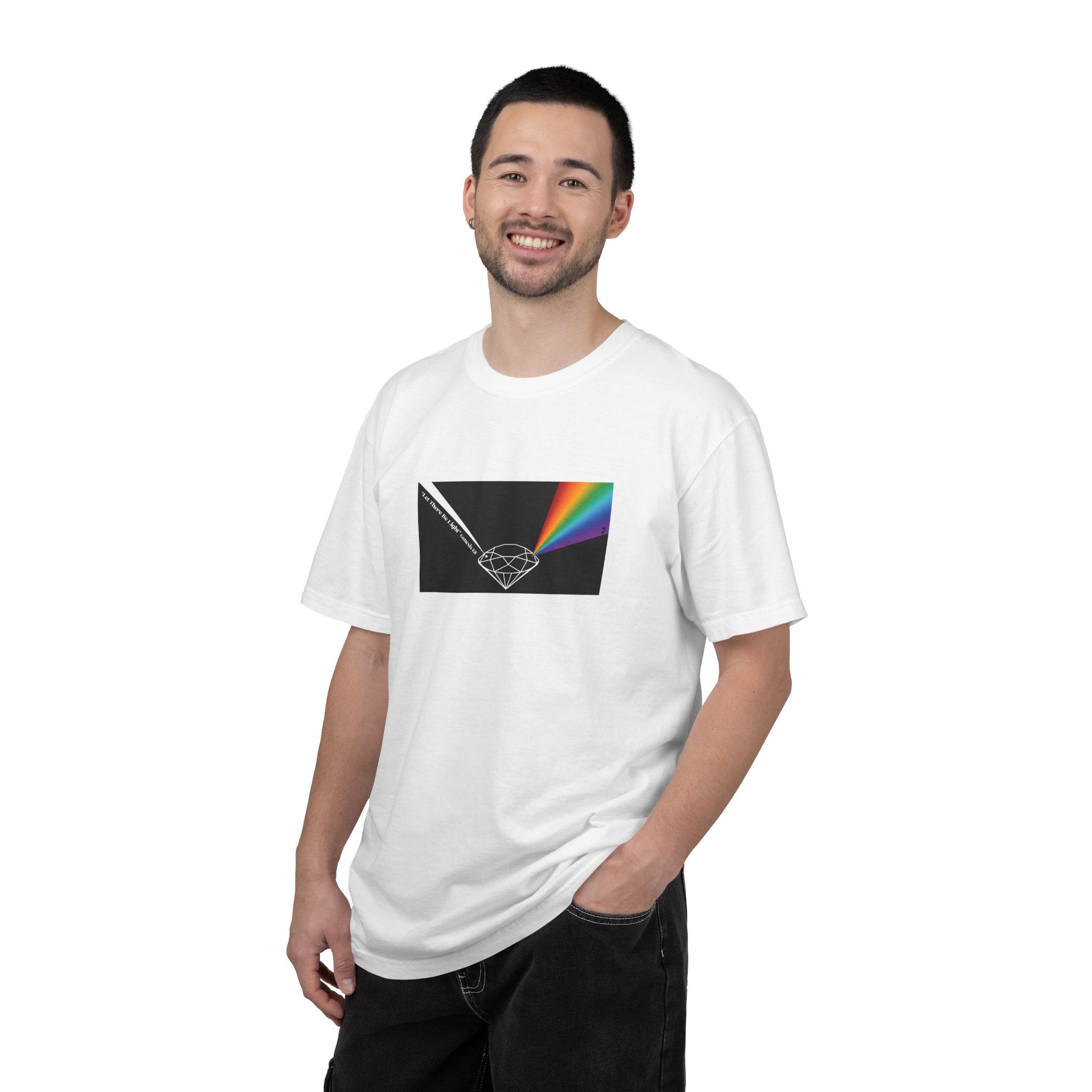 Prism Diamond Tee — Rainbow "Let There Be Light" Spectrum Graphic T-Shirt
